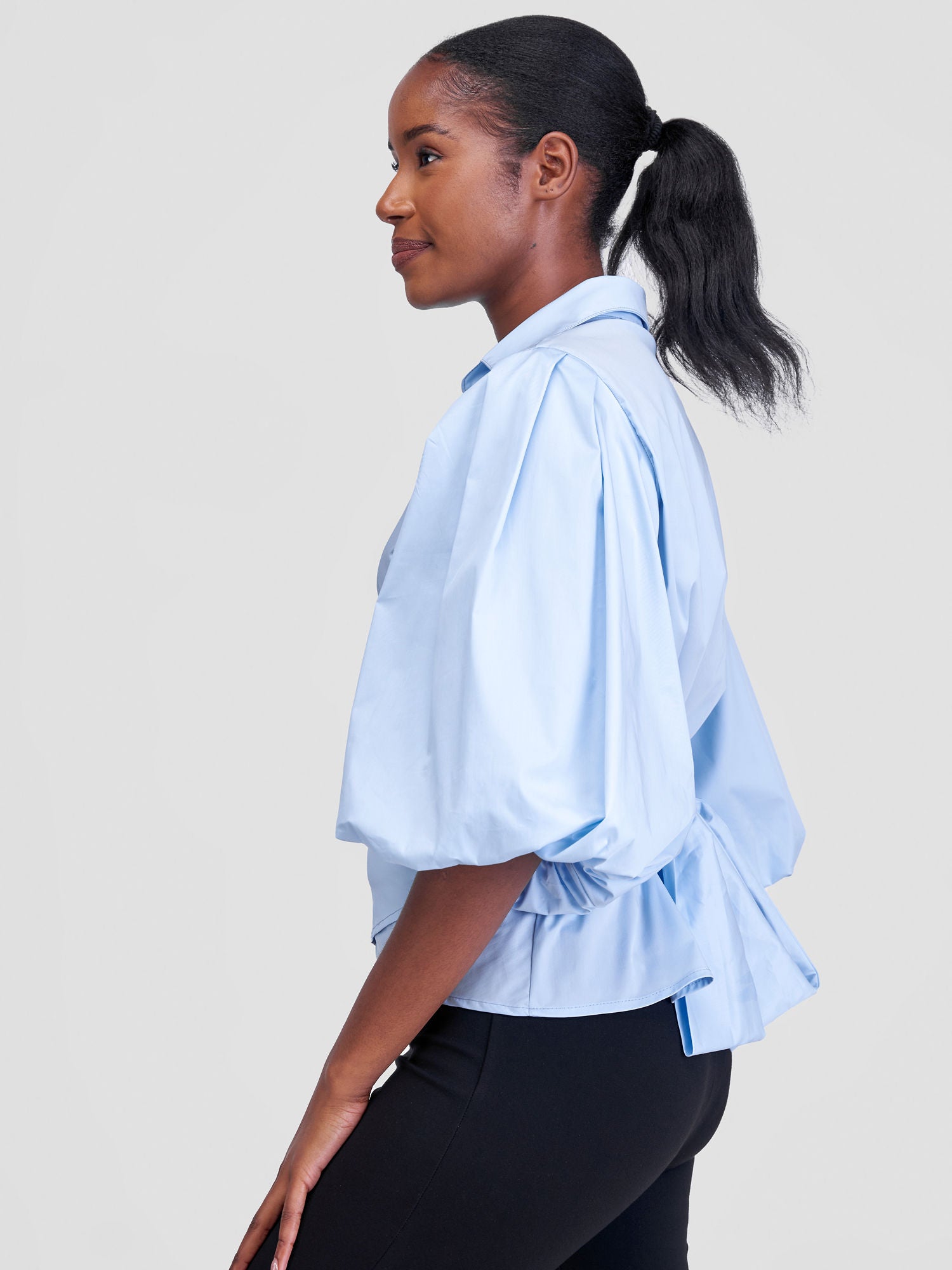Safari Mali 3/4 Bishop Sleeve  Tie Top - Baby Blue