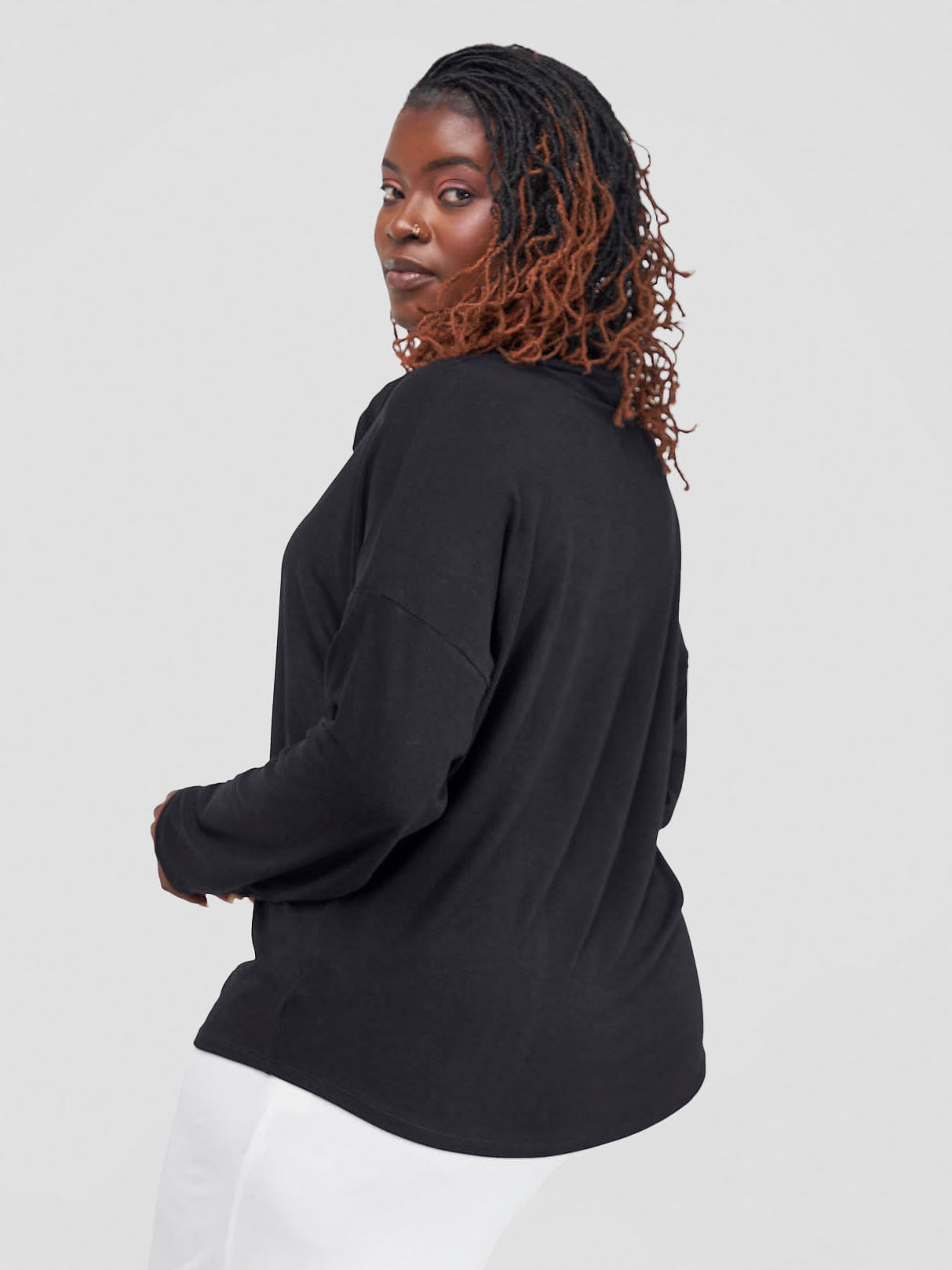 Vivo Basic Cowl Jersey Top - Black