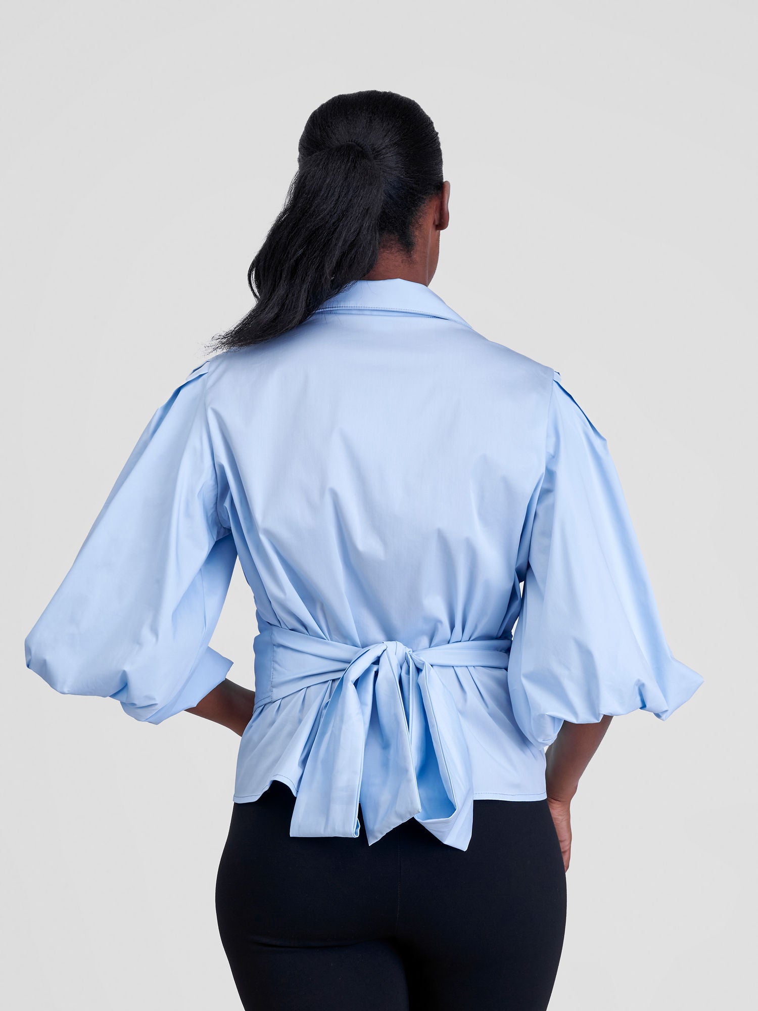 Safari Mali 3/4 Bishop Sleeve  Tie Top - Baby Blue