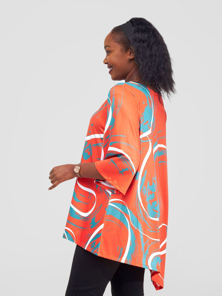 Vivo Lumi Asymmetrical Top - Orange / Green Kita Print - Shopzetu