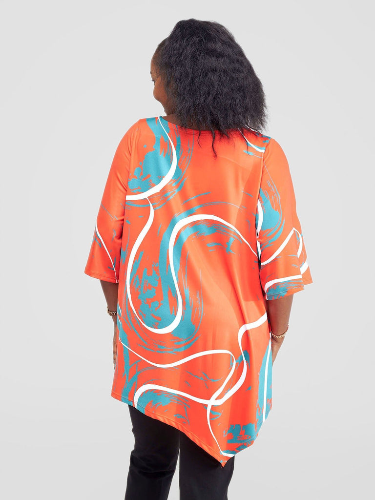 Vivo Lumi Asymmetrical Top - Orange / Green Kita Print - Shopzetu