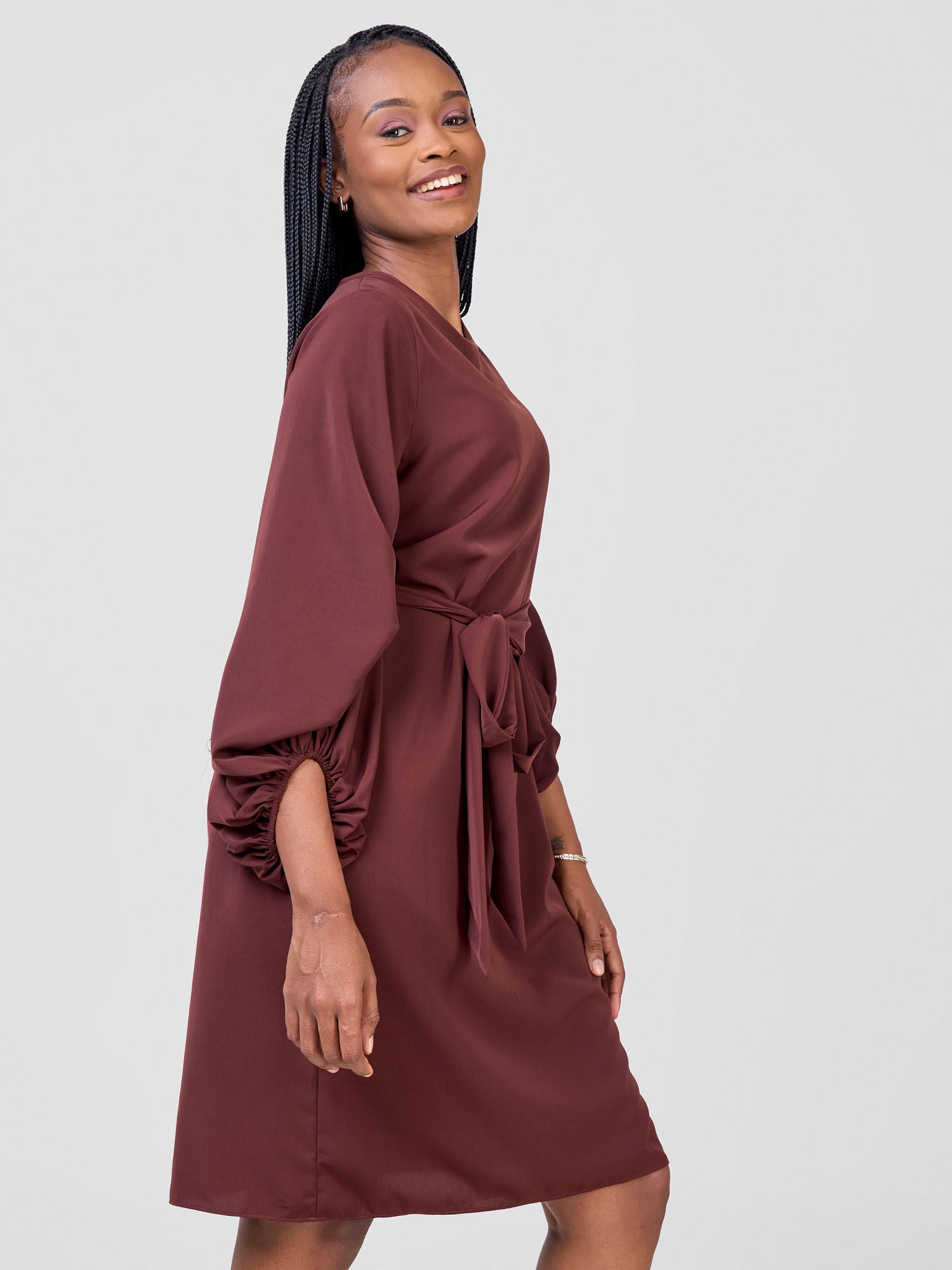 Vivo Zaria Cowl Sleeve Shift Dress - Chocolate
