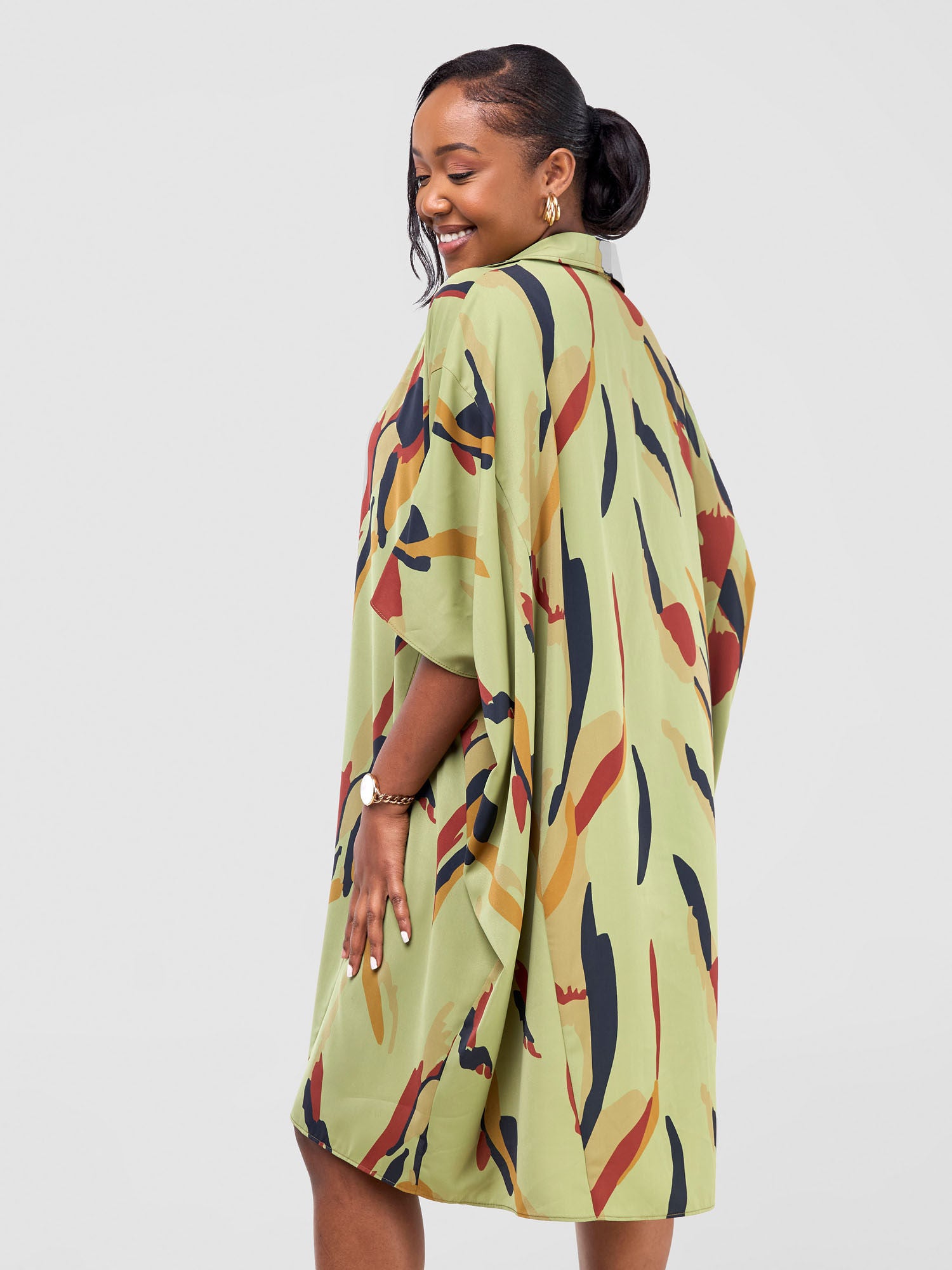 Vivo Reba Tapered Shirt Dress - Olive / Mustard Riba Print