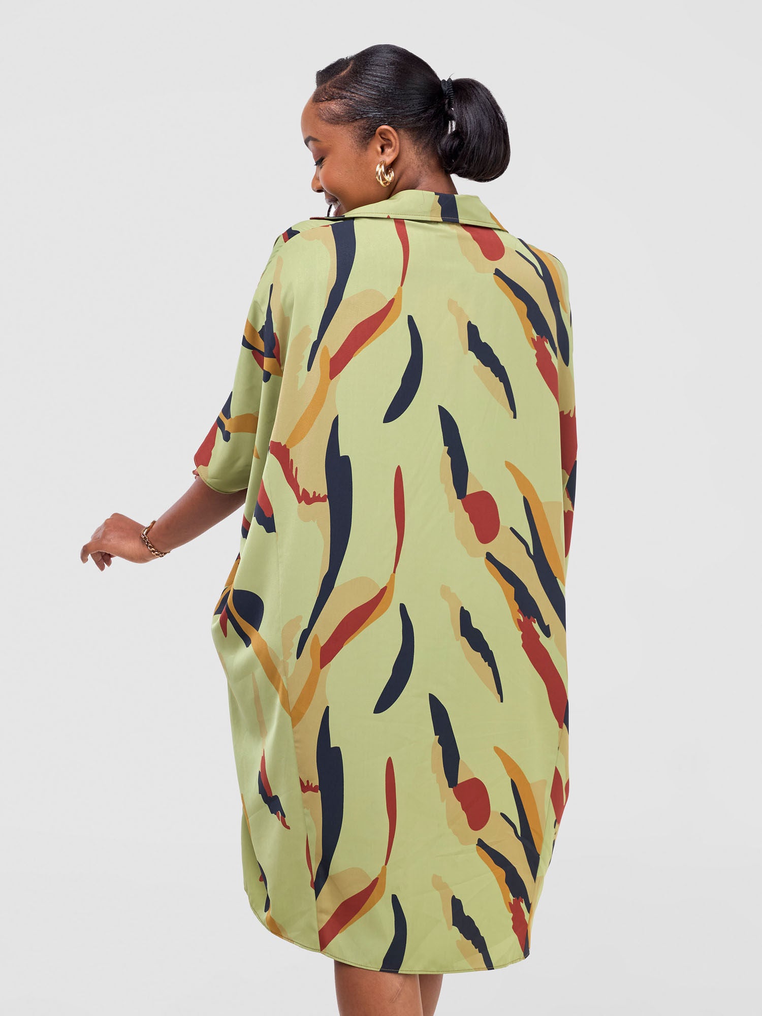 Vivo Reba Tapered Shirt Dress - Olive / Mustard Riba Print