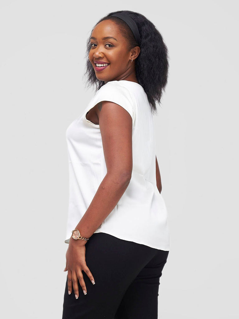 Vivo Basic Satin Cap Sleeve Top - White - Shopzetu