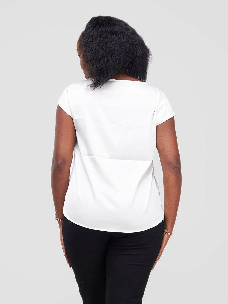 Vivo Basic Satin Cap Sleeve Top - White - Shopzetu
