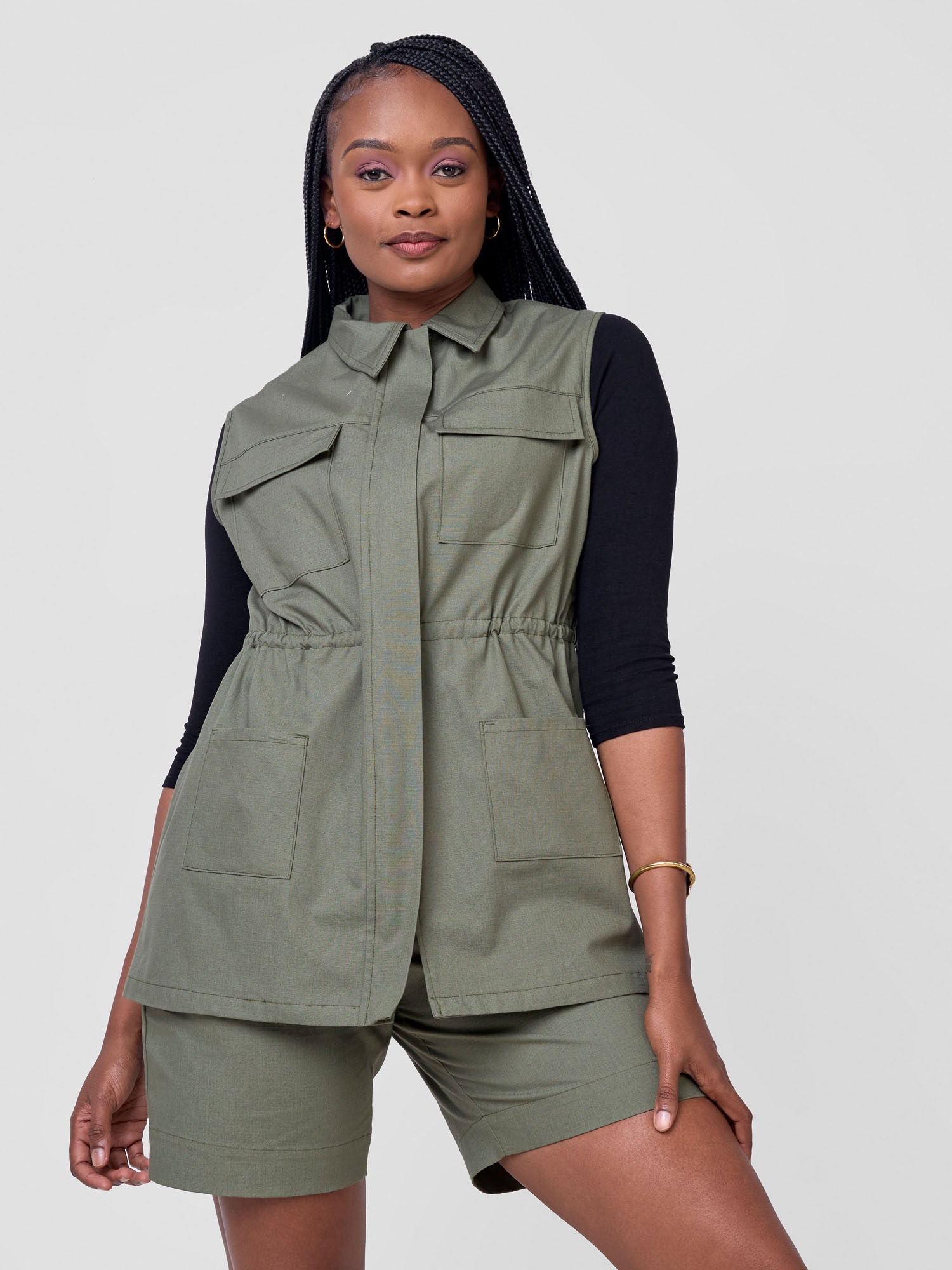 Safari Bush Sleeveless Drawstring Jacket - Olive Green