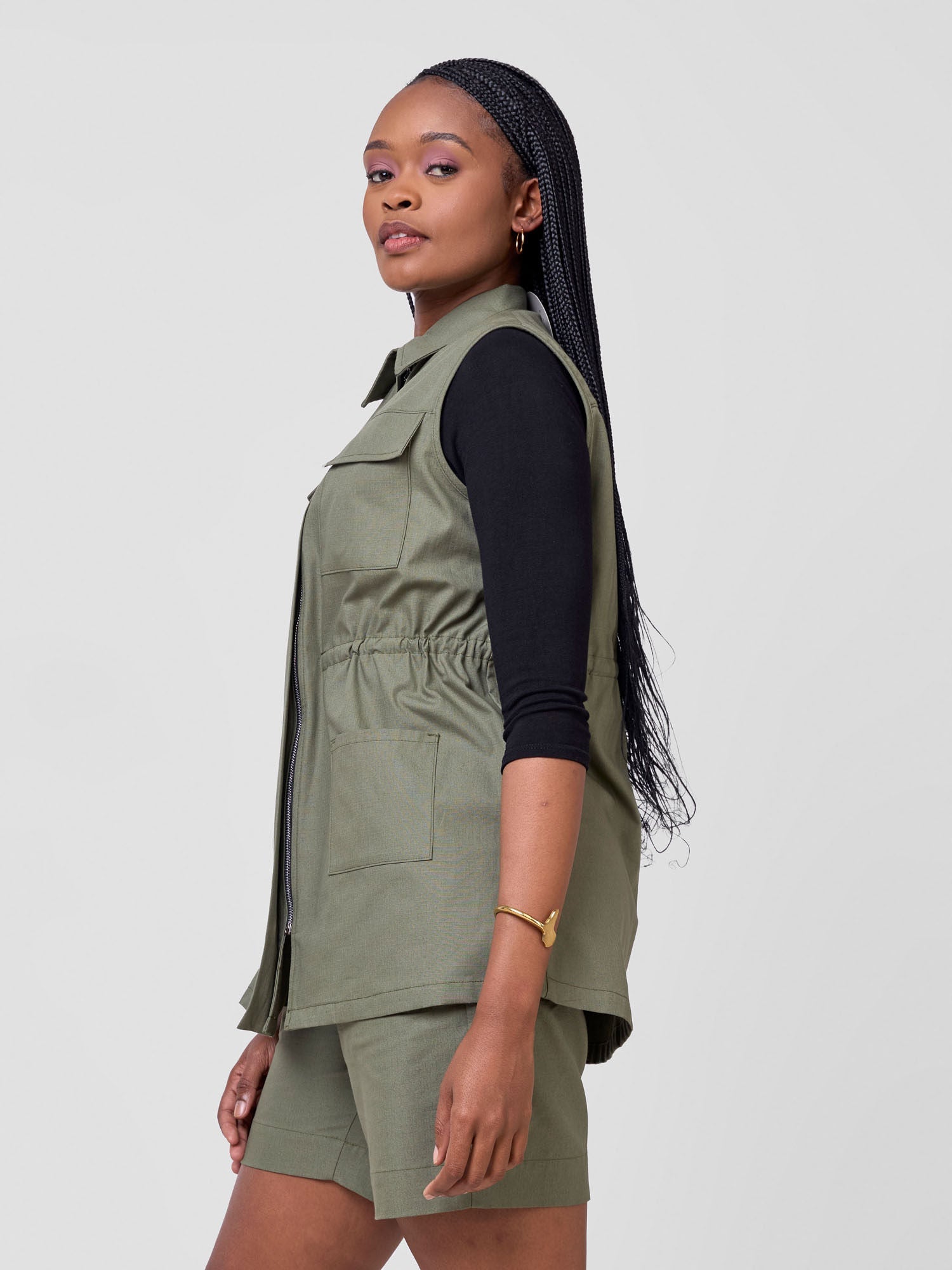 Safari Bush Sleeveless Drawstring Jacket - Olive Green