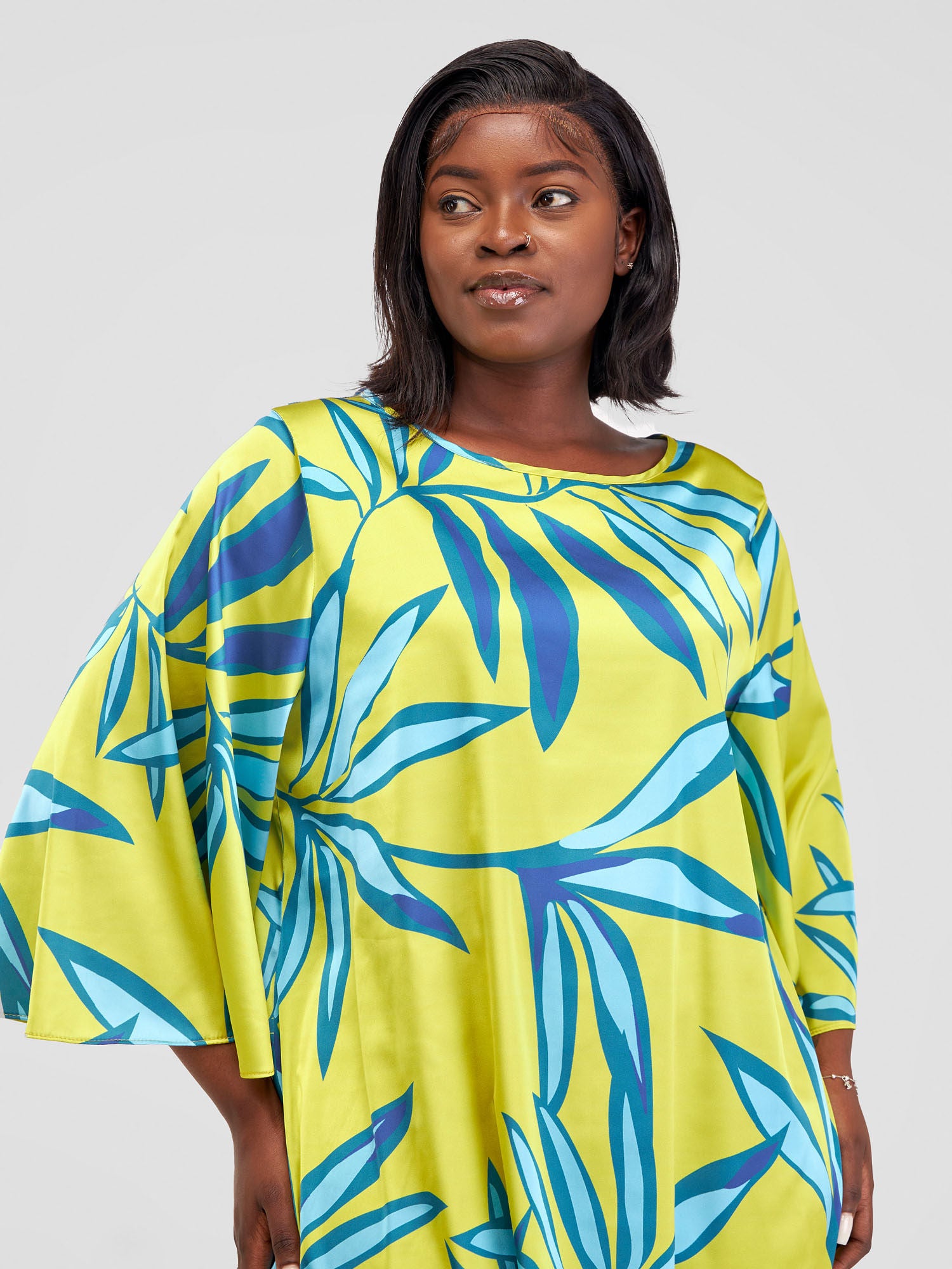 Vivo Kelemi A-Line Knee Length Dress - Green / Teal Lemi Print