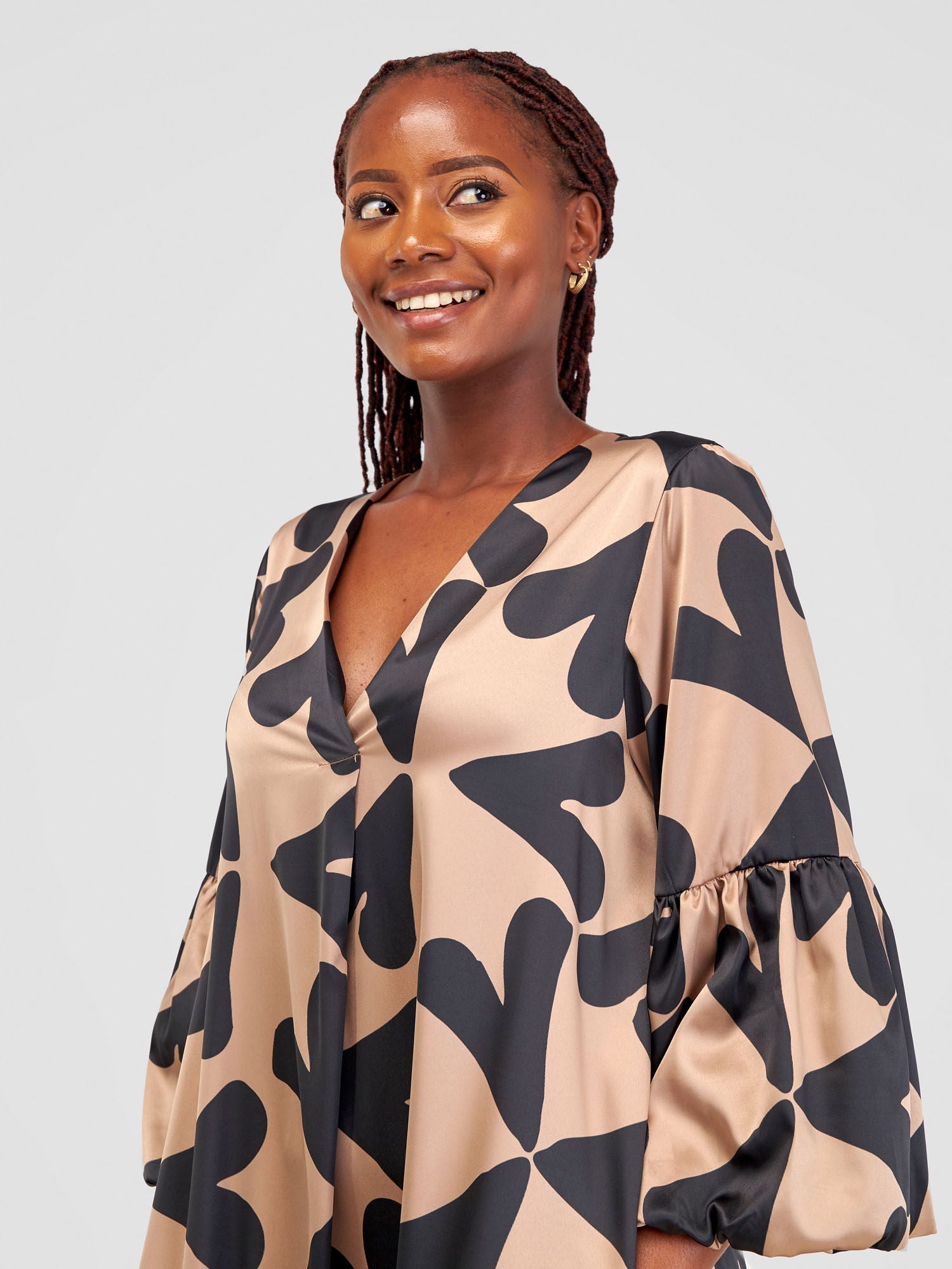 Vivo Hanabi Tent Maxi Dress - Taupe / Black Zawi Print