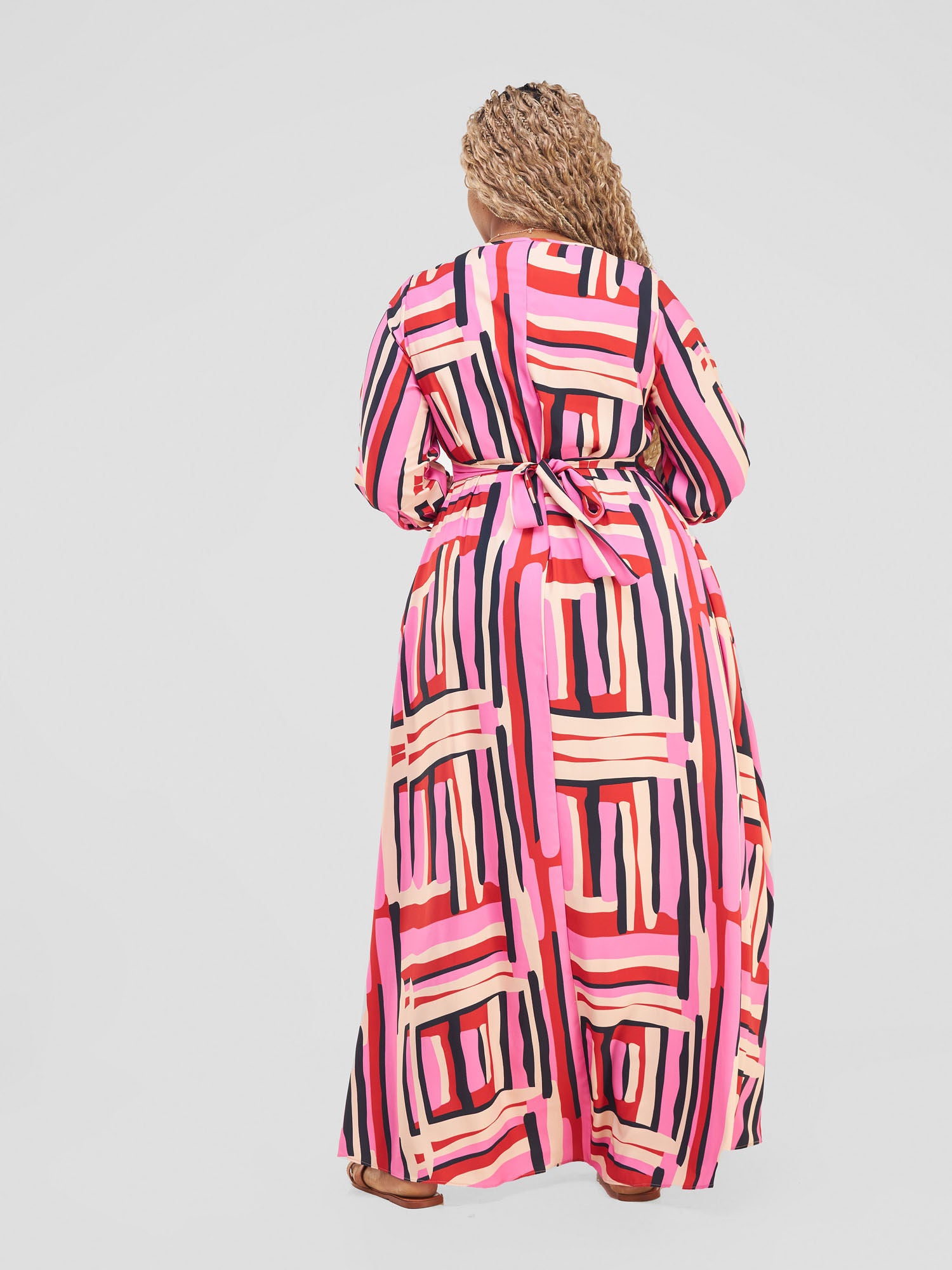 Vivo Hadiya Tie Maxi Dress - Pink / Black Hadi Print