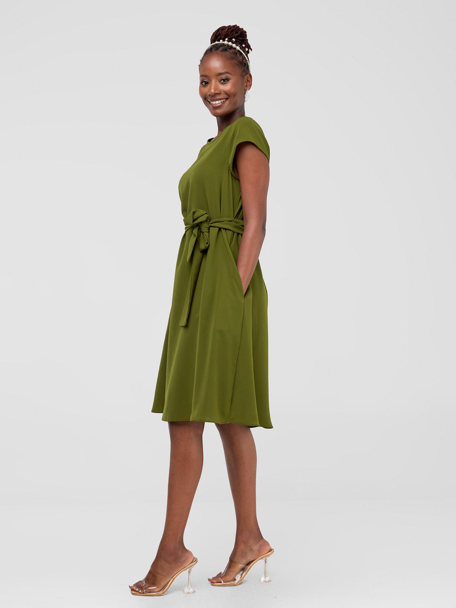 Vivo Basic Cap Sleeve Tent Knee Length Dress - Hunters Green