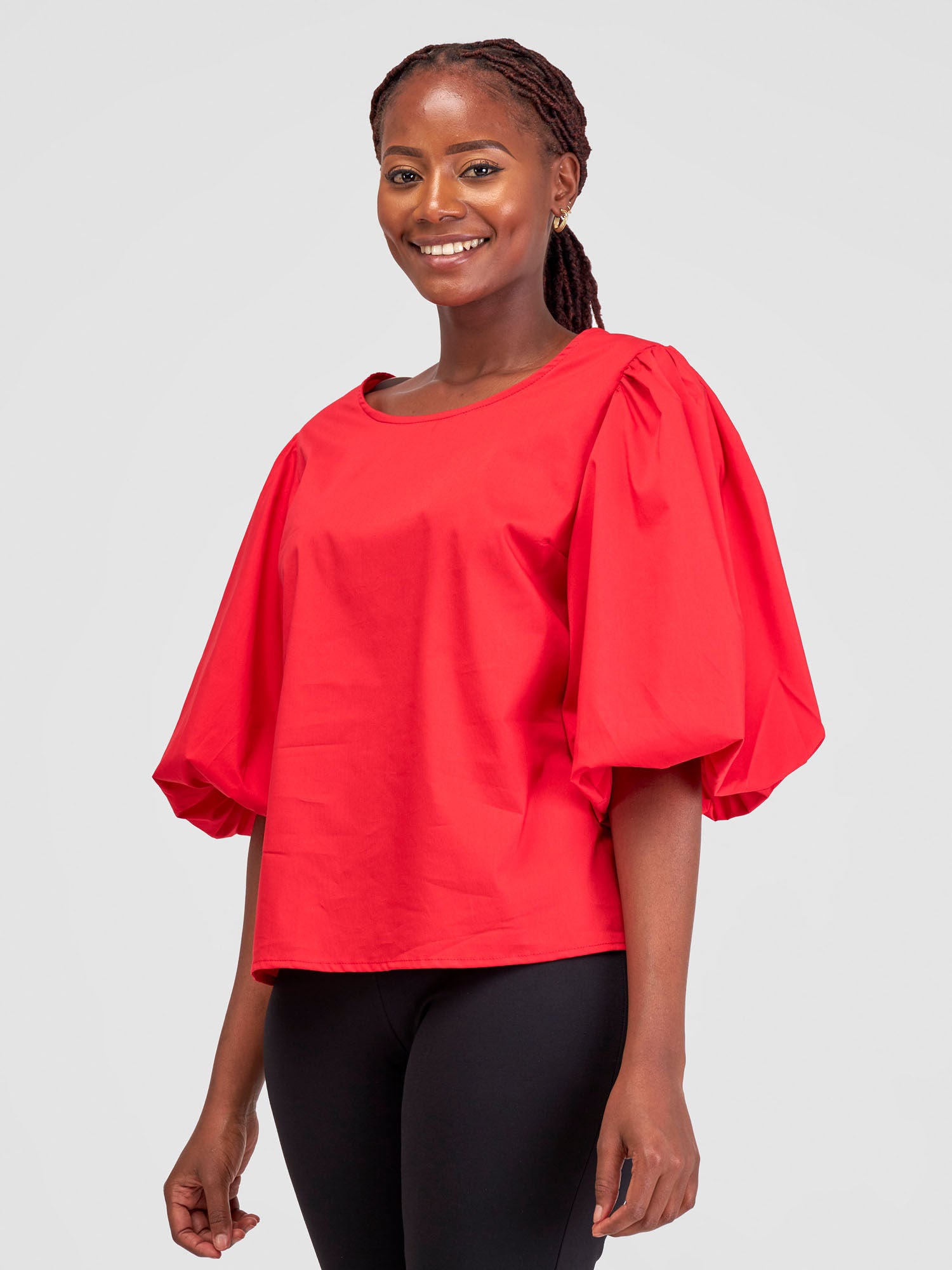 Safari Nimali Bubble Sleeve Top - Red