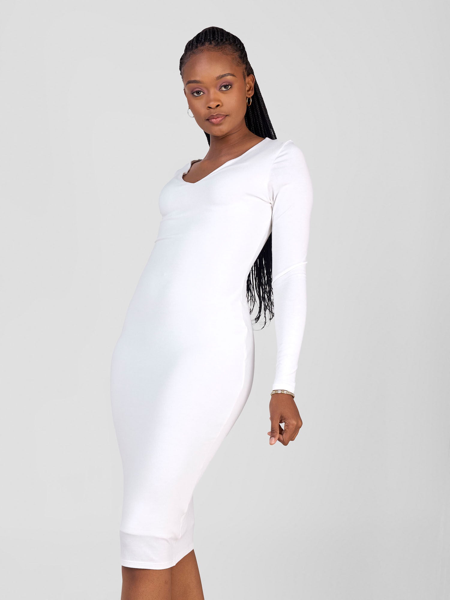 Vivo Basic Long Sleeved Double Layered Bodycon - White