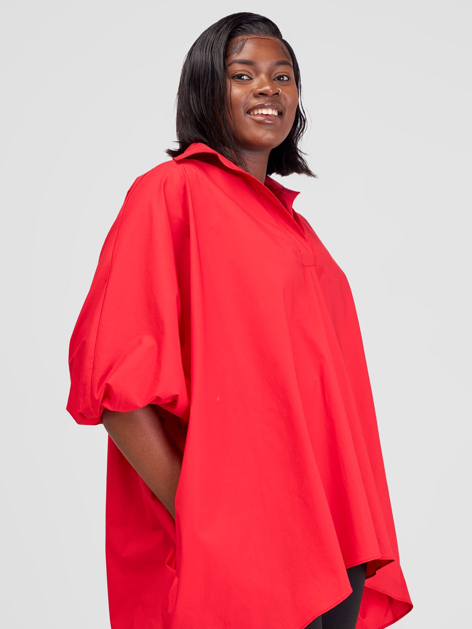 Safari Nimali High Low Tunic Top - Red