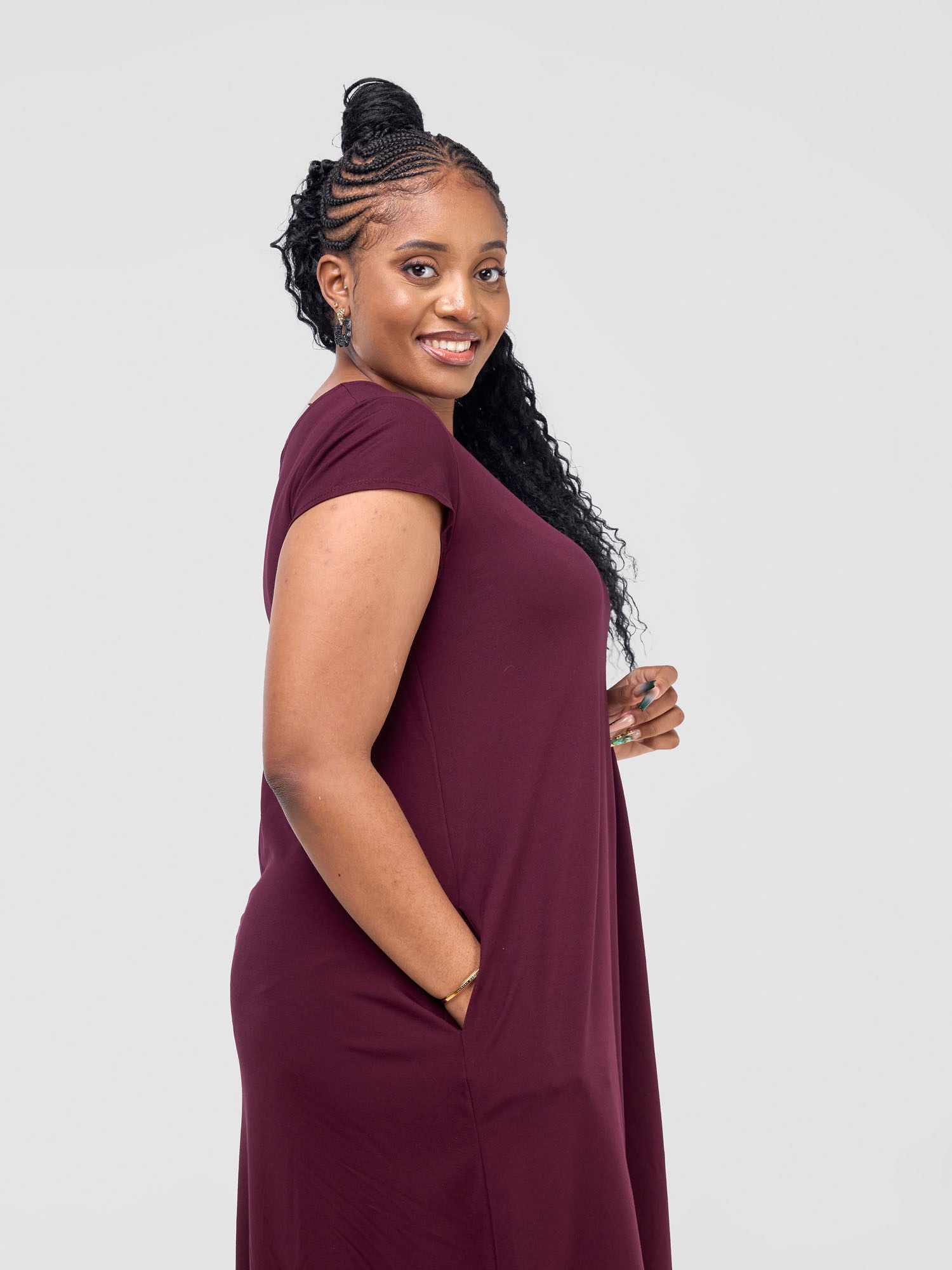 Vivo Basic Kena Tent Knee Length Dress - Burgundy