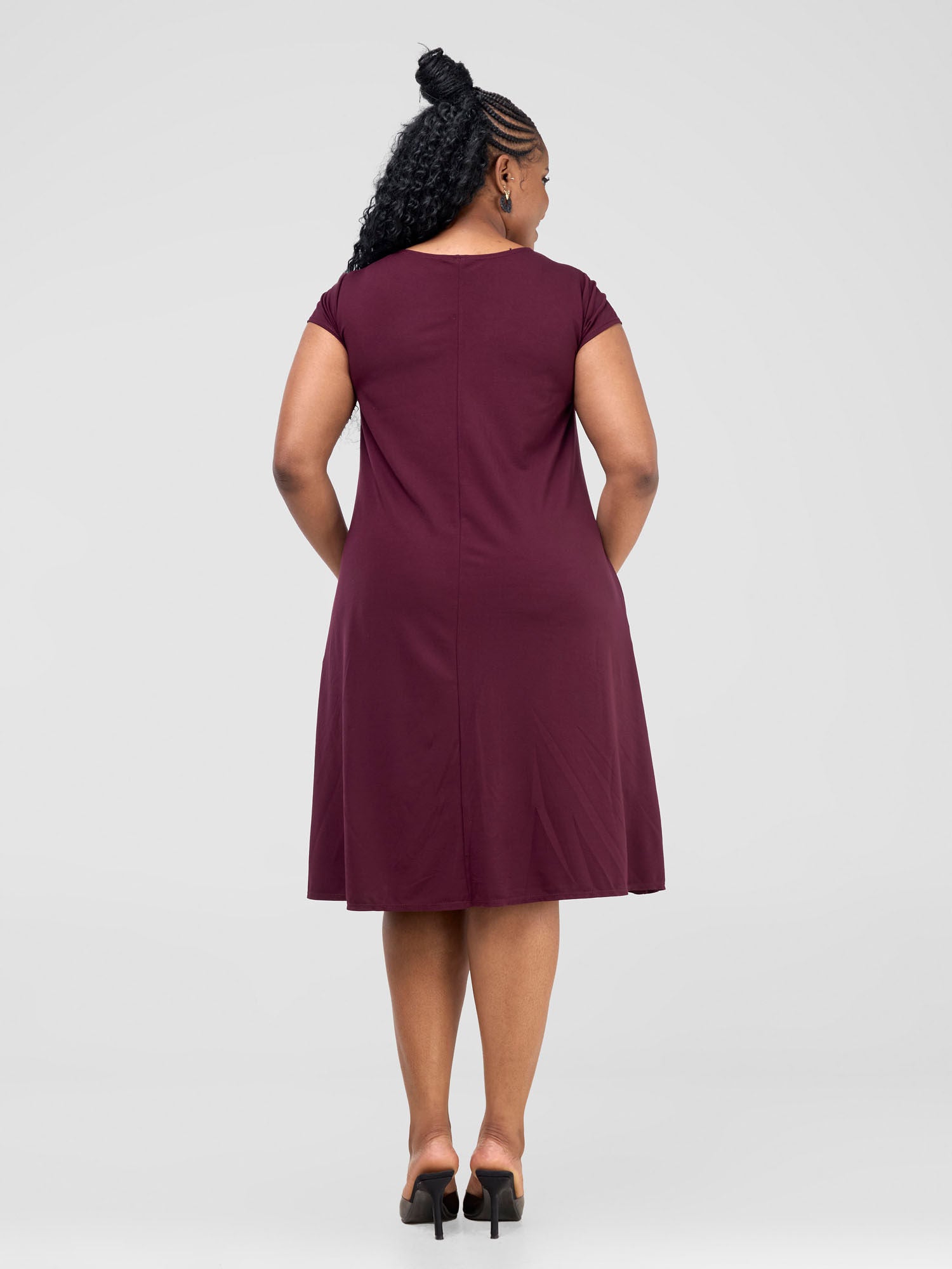 Vivo Basic Kena Tent Knee Length Dress - Burgundy