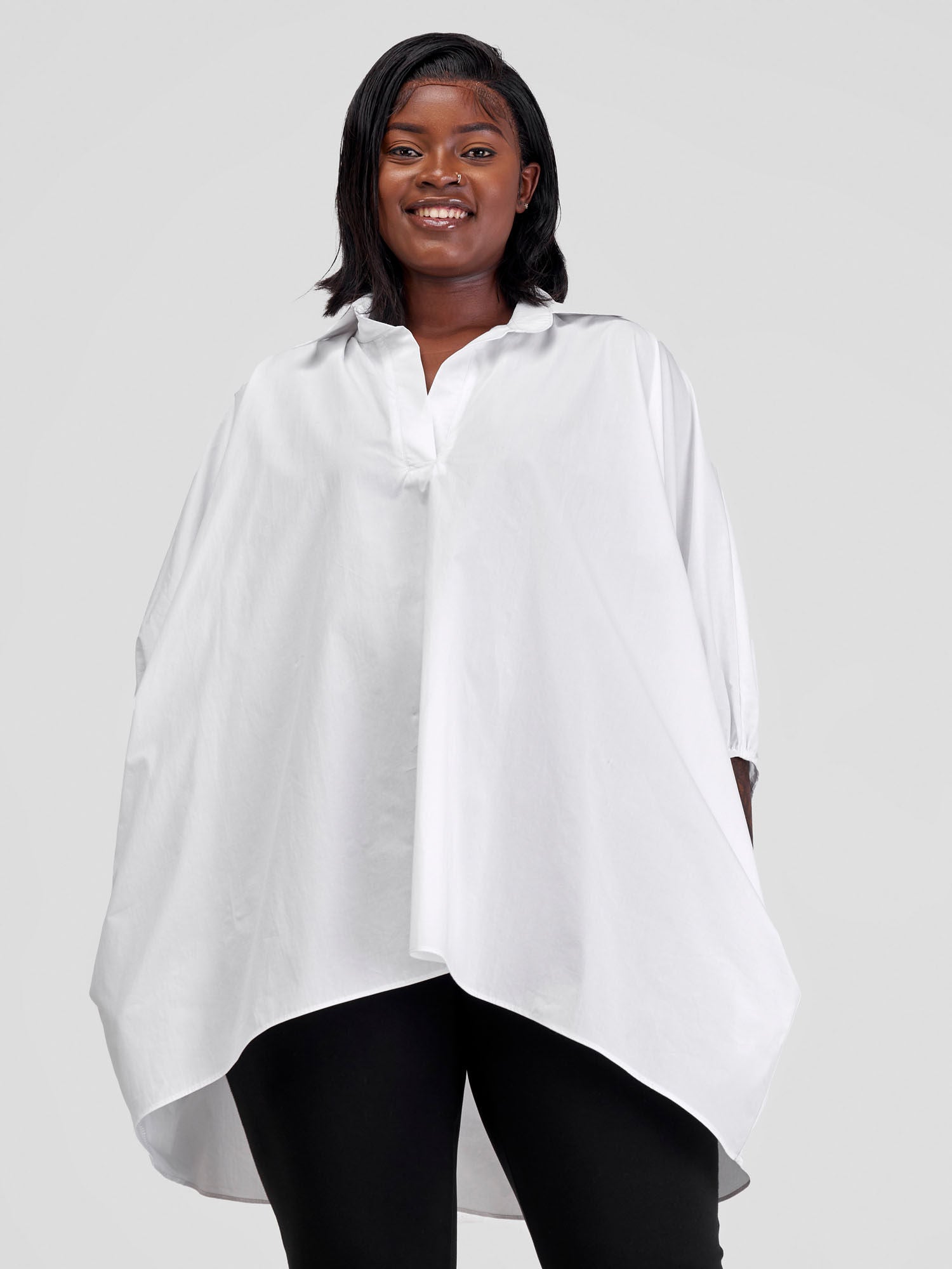 Safari Nimali High Low Tunic Top - White