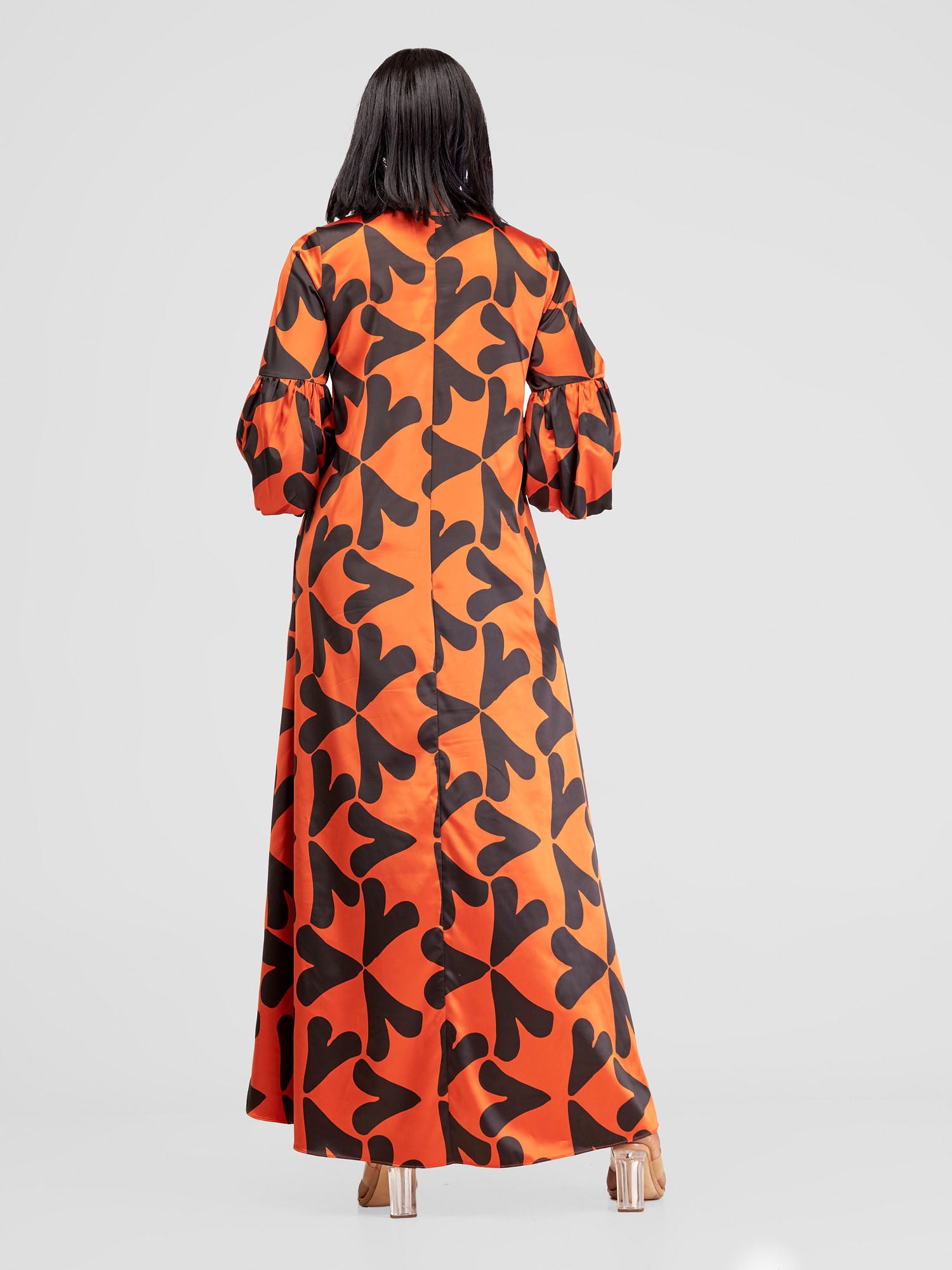 Vivo Hanabi Tent Maxi Dress - Orange / Black Zawi Print