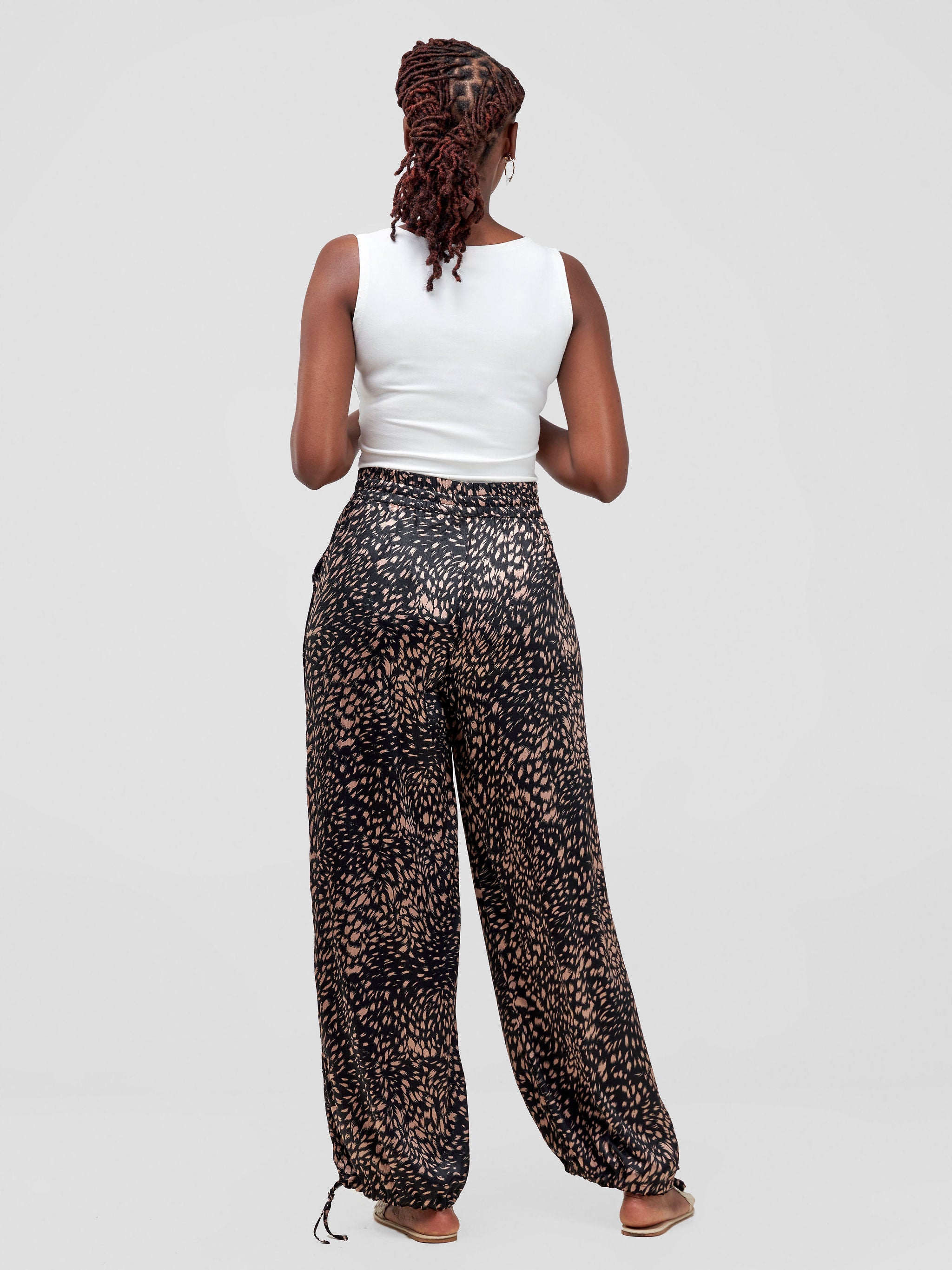 Vivo Satin Drawstring Pants - Taupe /Black