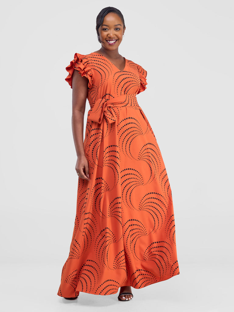 Vivo Nasinka A-line Maxi Dress - Orange / Black Sinka Print
