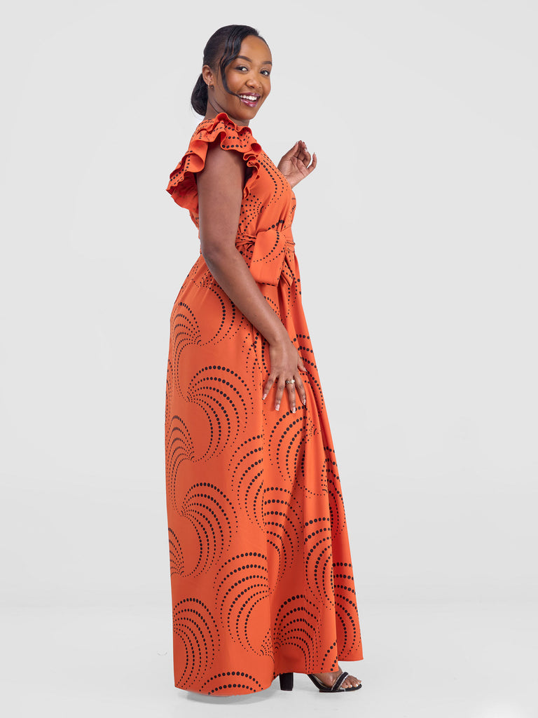 Vivo Nasinka A-line Maxi Dress - Orange / Black Sinka Print