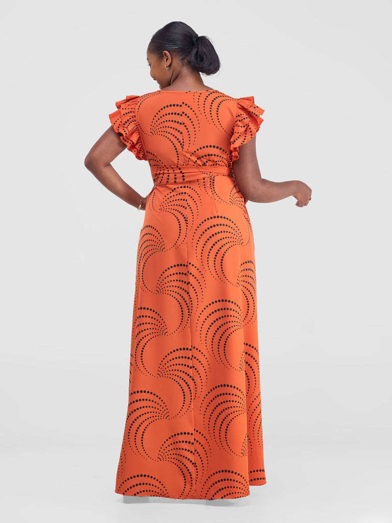 Vivo Nasinka A-line Maxi Dress - Orange / Black Sinka Print