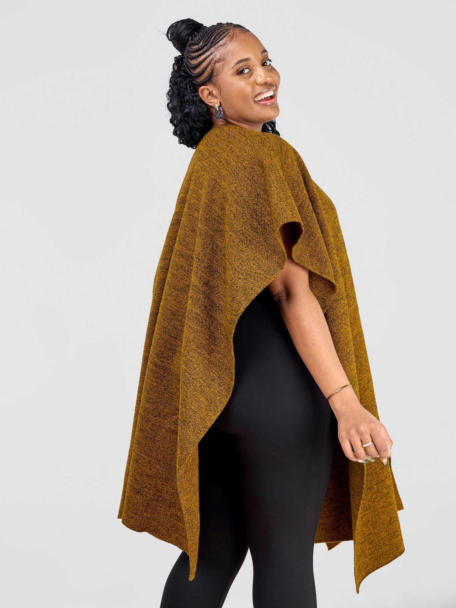 Vivo Basic Double Layered Wrap Poncho (Without Fringe) - Mustard / Black
