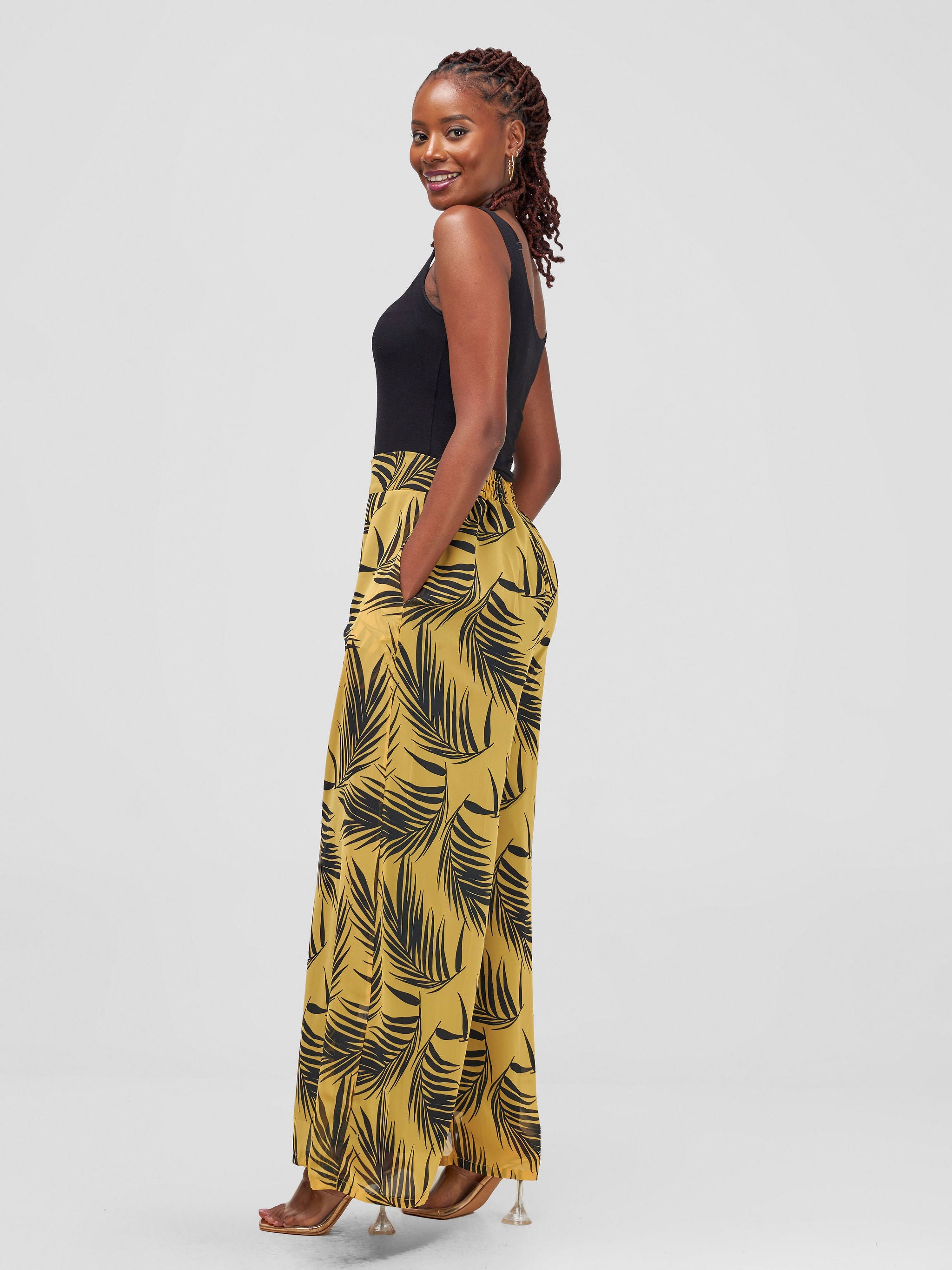 Vivo Asha Wide Leg Pants - Mustard / Black Siri Print