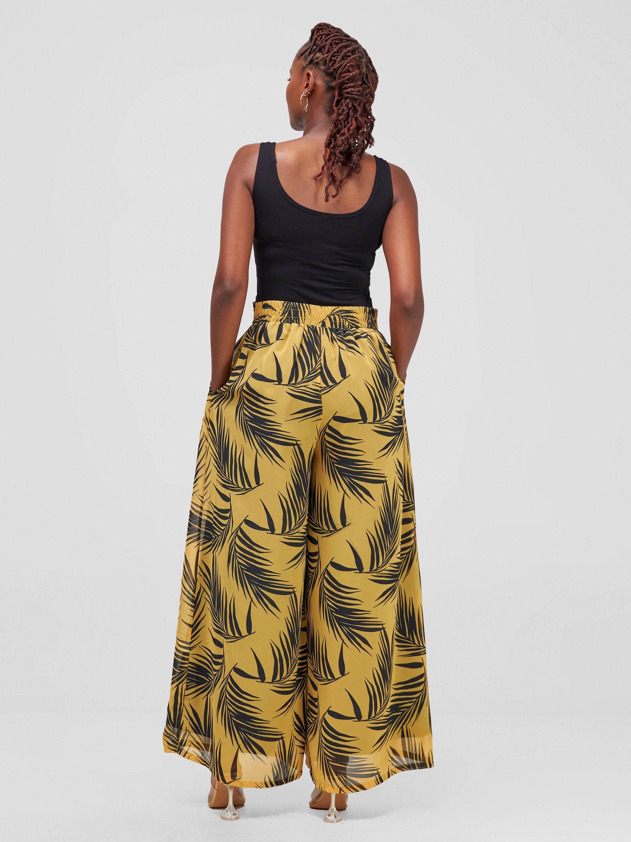 Vivo Asha Wide Leg Pants - Mustard / Black Siri Print