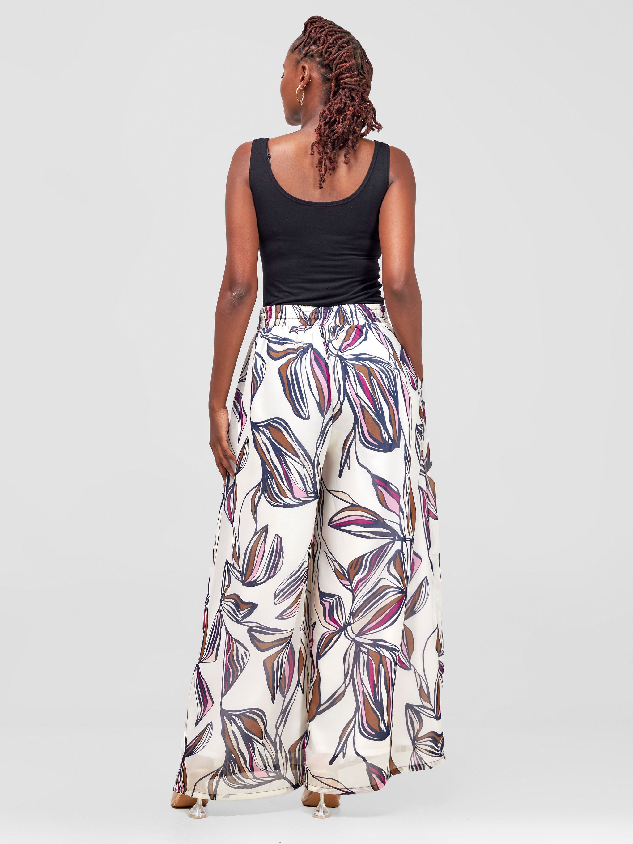 Vivo Asha Wide Leg Pants - Beige / Pink Print