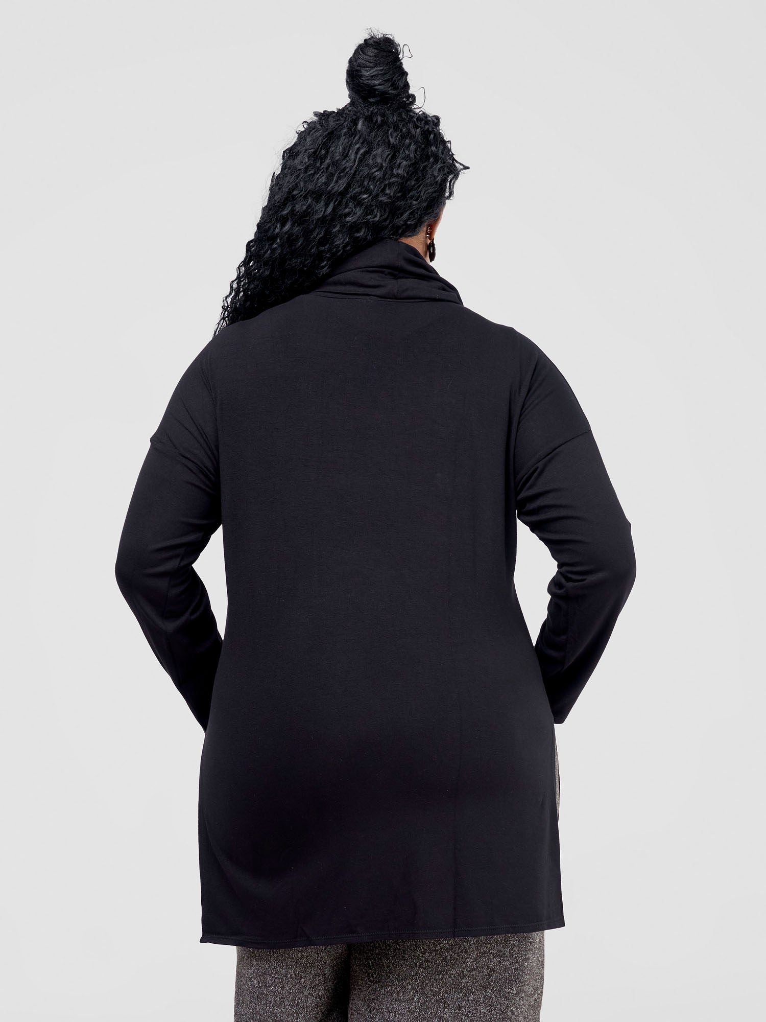 Vivo Basic Cowl Jersey Tunic Top - Black