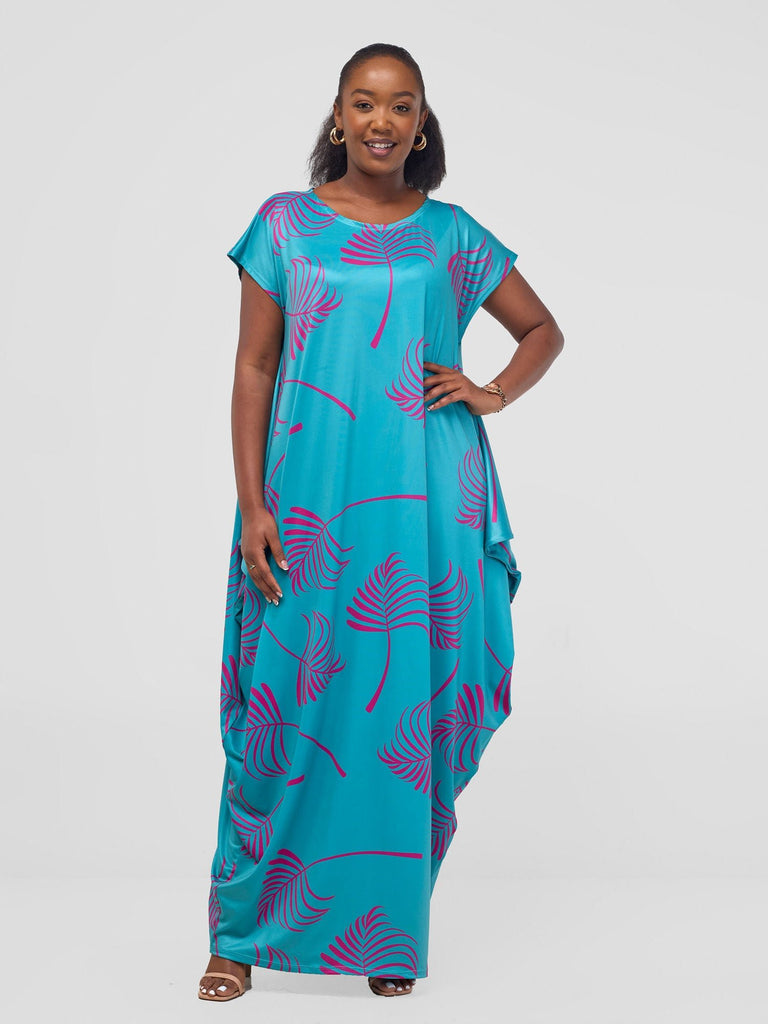 Vivo Lumi Drop Shoulder Maxi Dress - Teal / Purple Lifi Print - Shopzetu