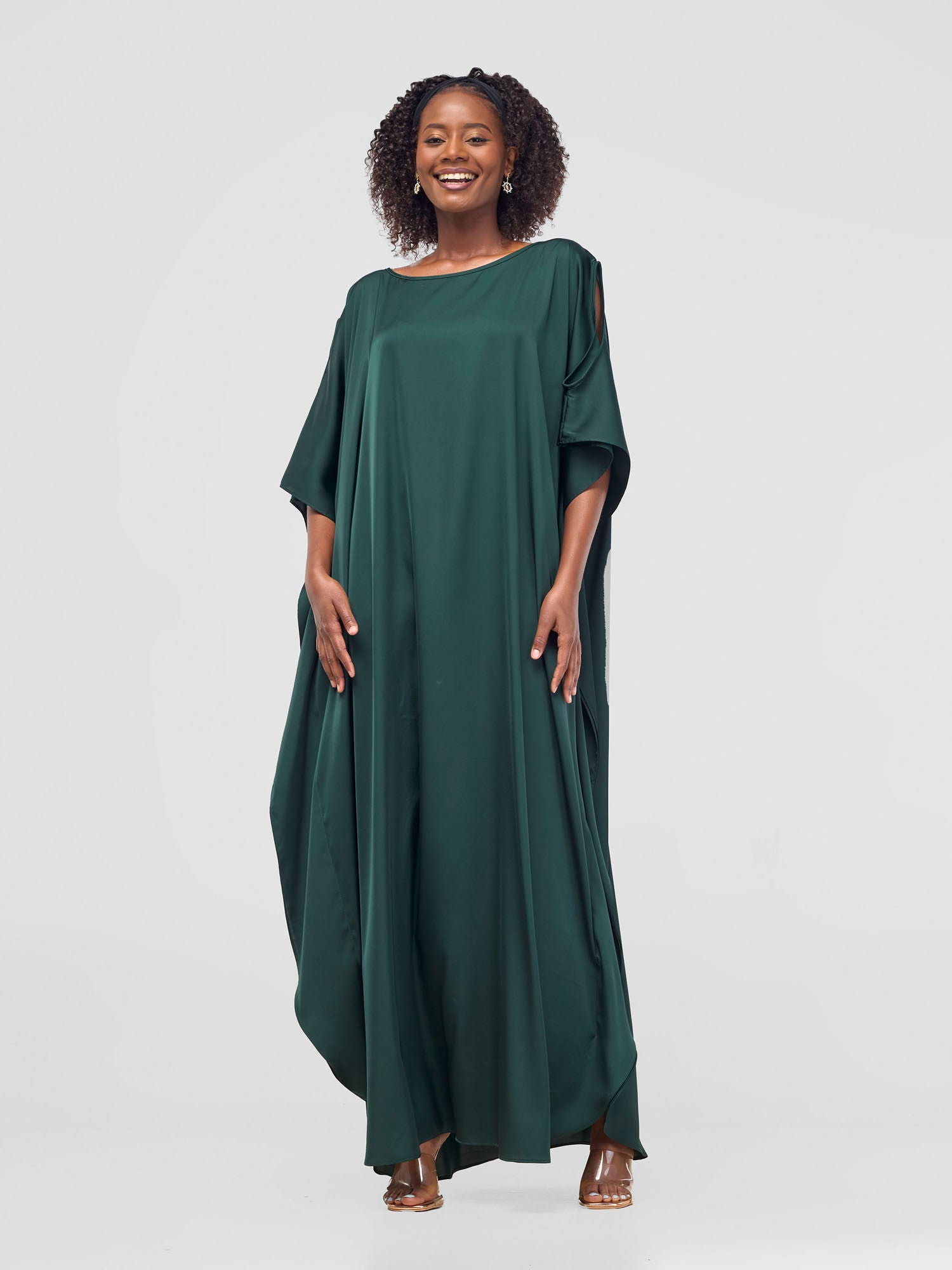 Dark green maxi dress with sleeves best sale