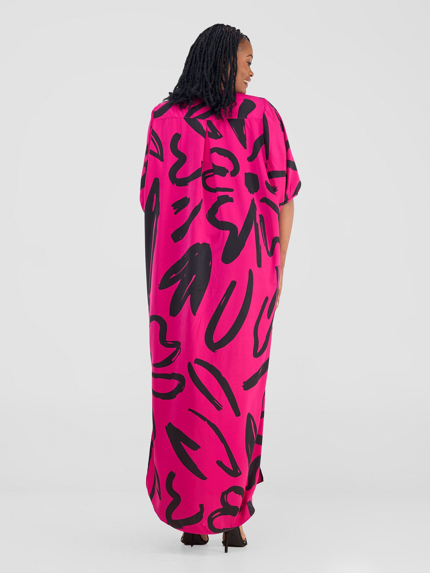 Vivo Chesi Dolman Maxi Dress - Dark Pink / Black Hesi Print