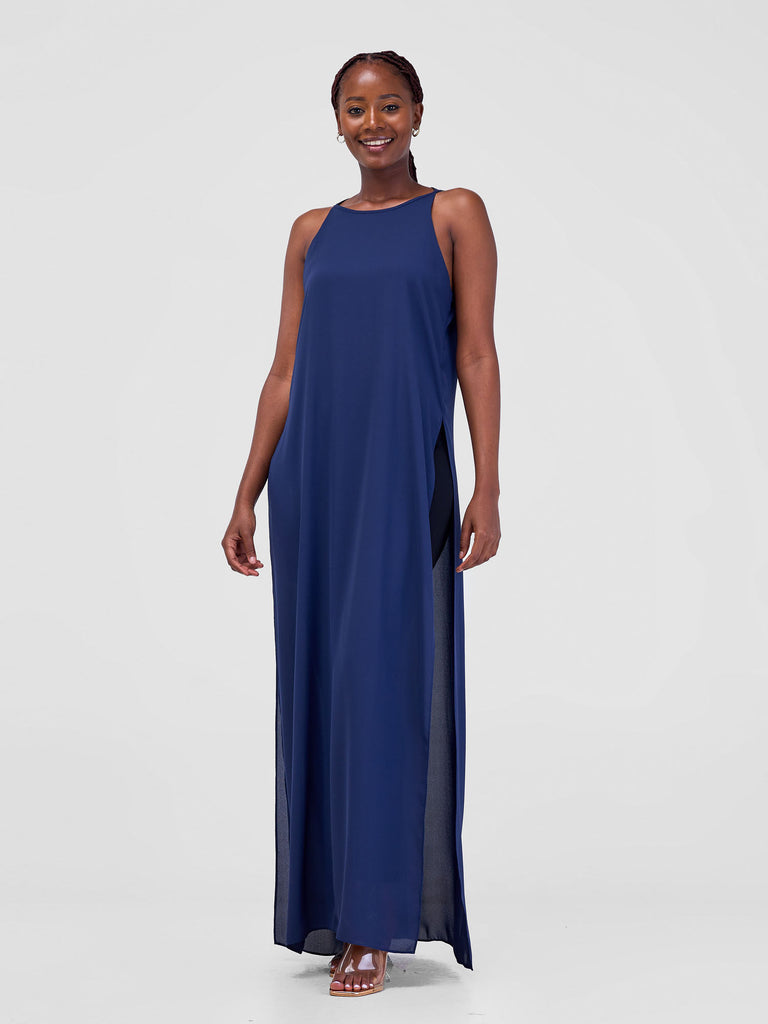 Zoya Luna Halter Neck Maxi Top - Navy Blue - Shopzetu