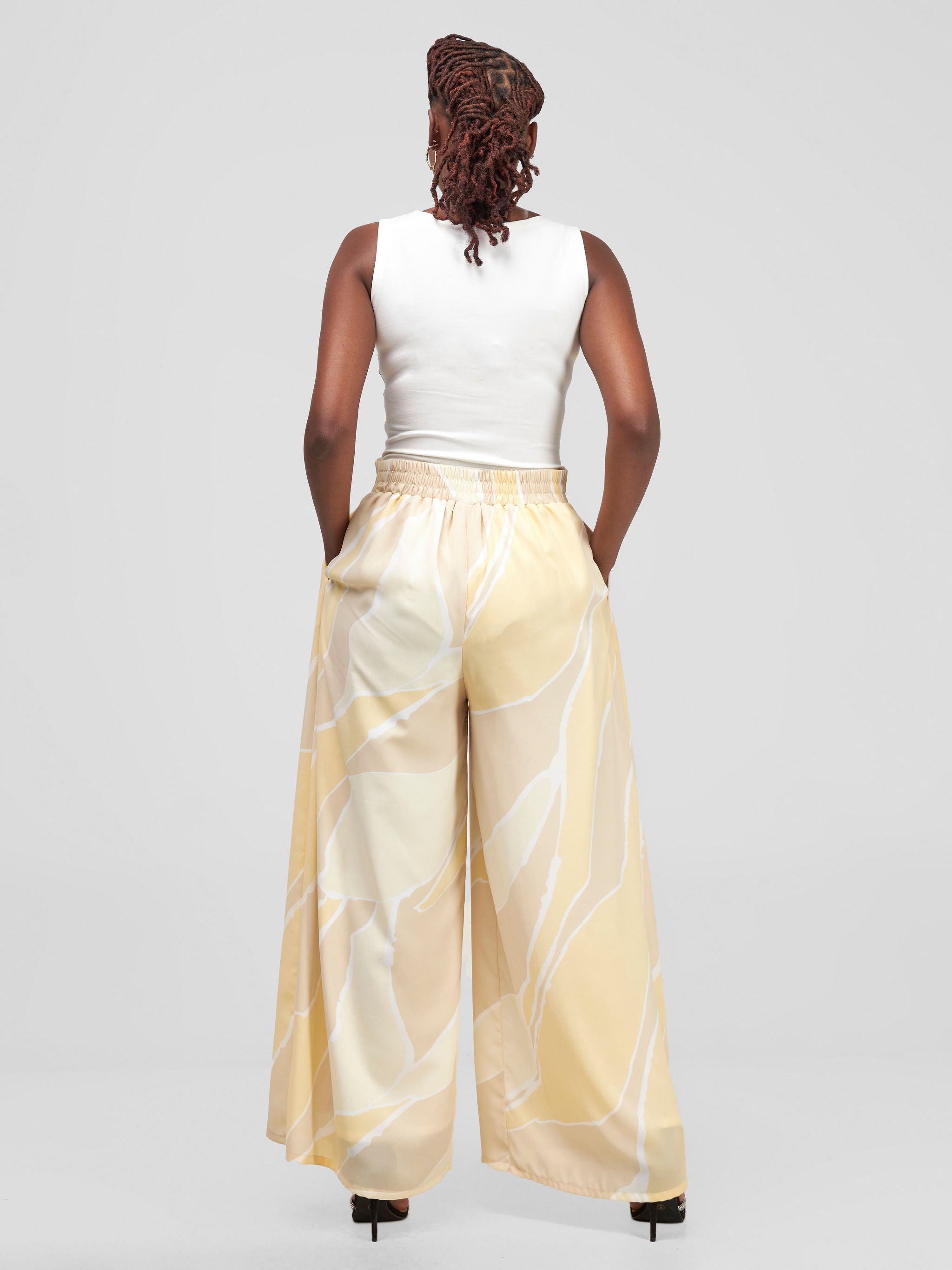 Vivo Asha Wide Leg Pants - Cream / Beige Print