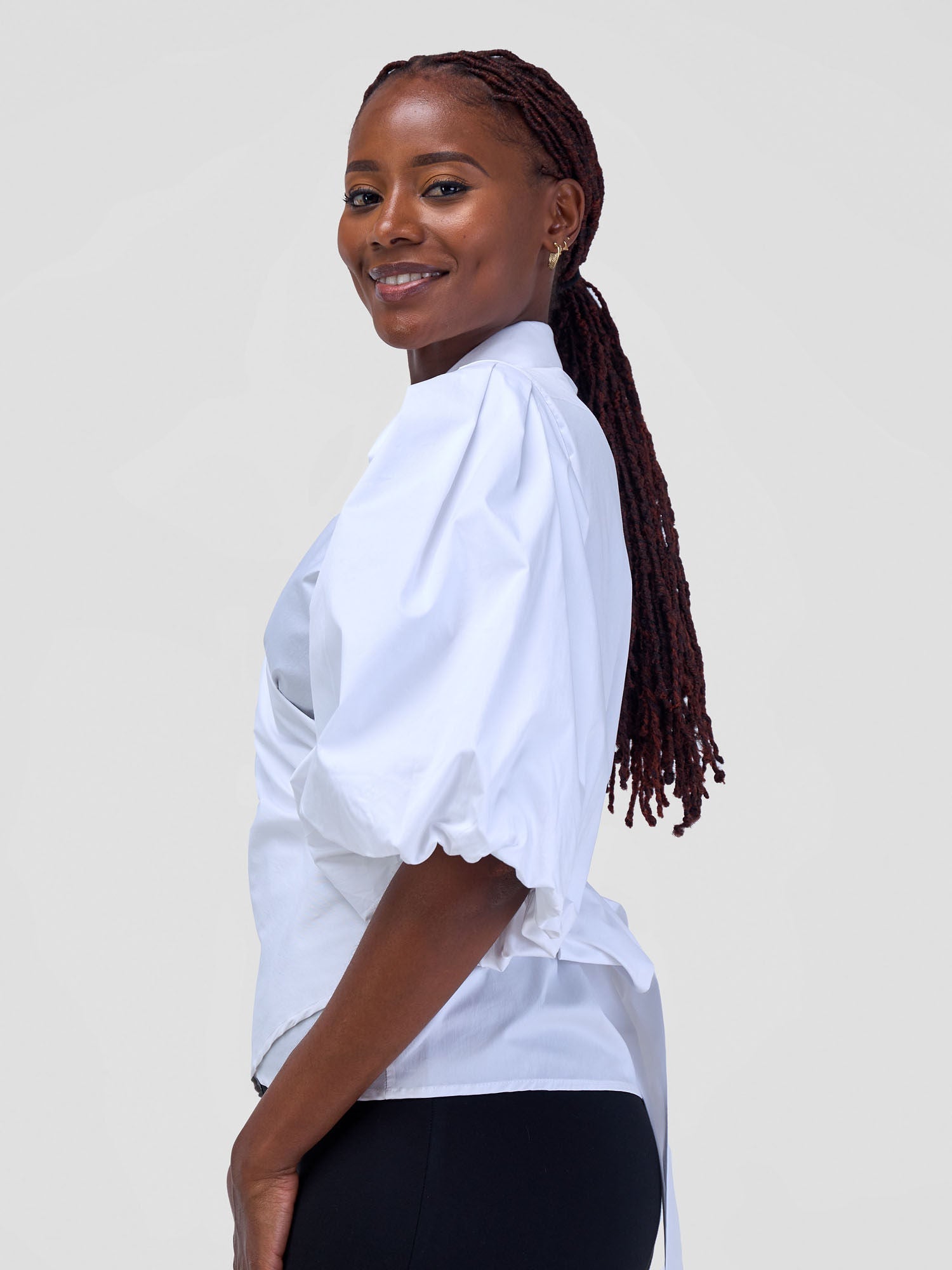 Safari Mali 3/4 Bishop Sleeve  Tie Top MG - White