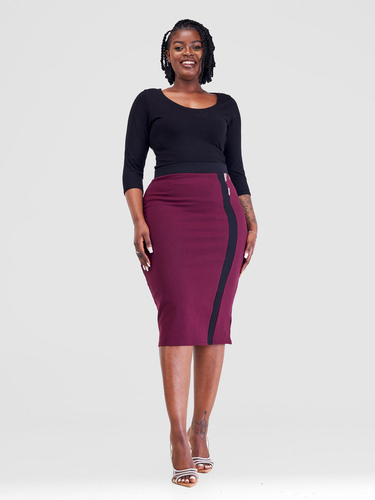 Vivo Azawi Pencil Skirt - Burgundy / Black