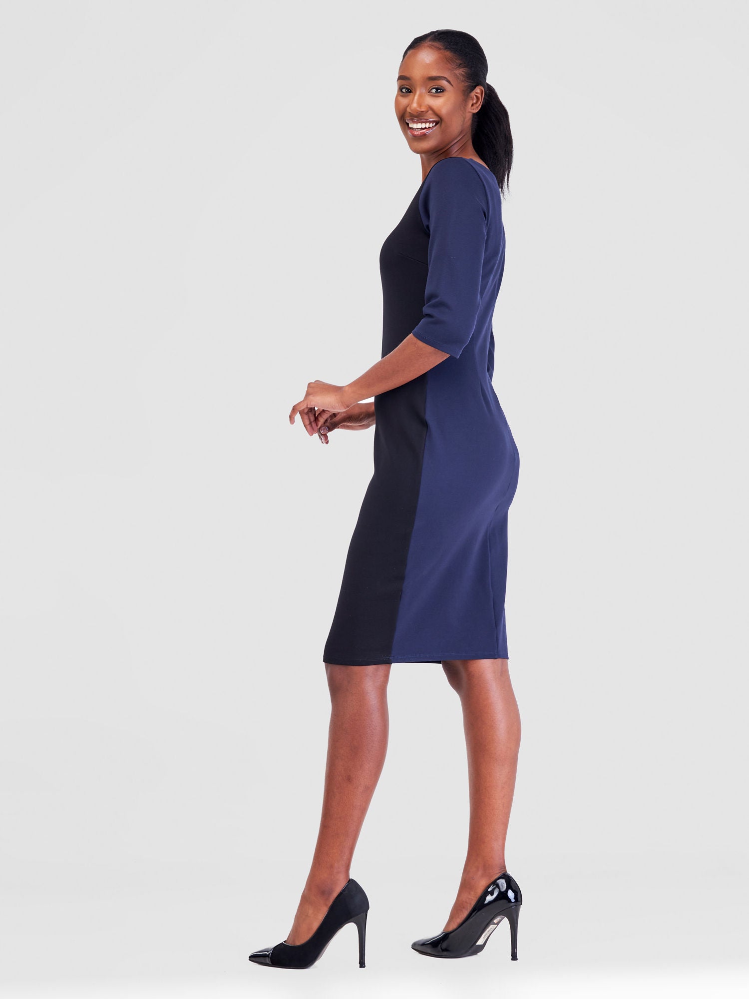 Vivo Azawi Asymmetrical Neckline Dress - Navy / Black