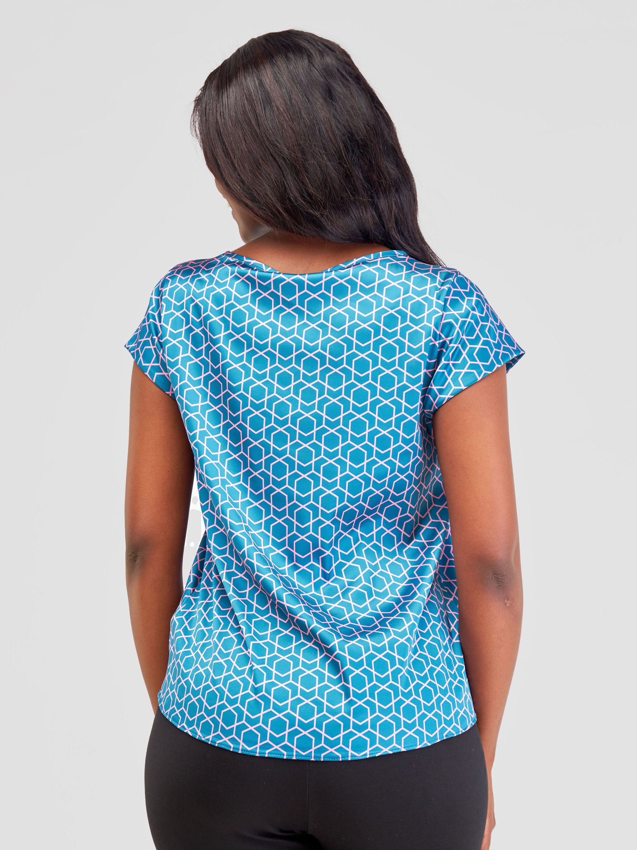 Vivo Basic Satin Cap Sleeve Top - Teal / Pink Duku Print