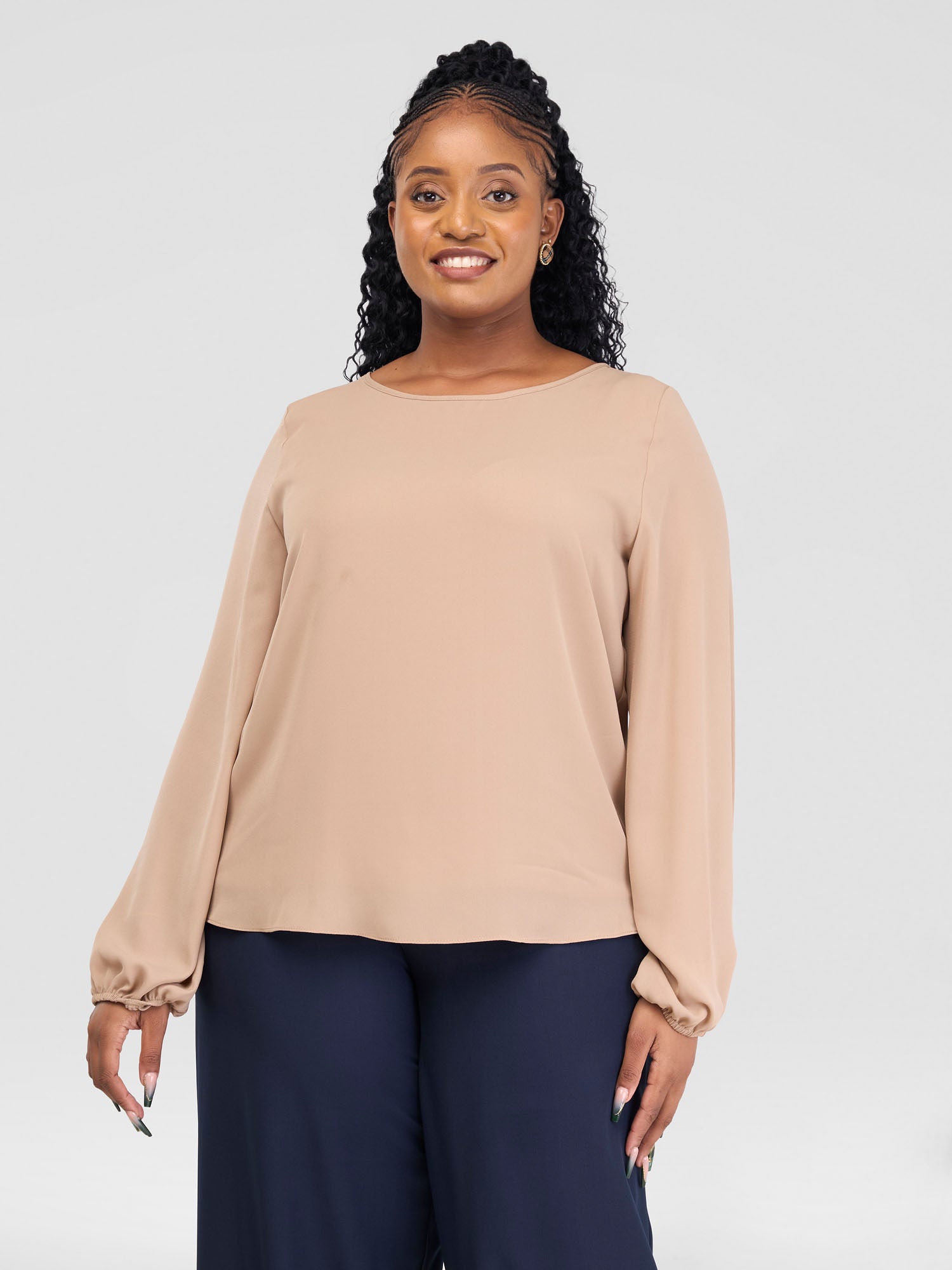 Vivo Basic Chiffon Bishop Sleeve Top (Double Layered) - Taupe