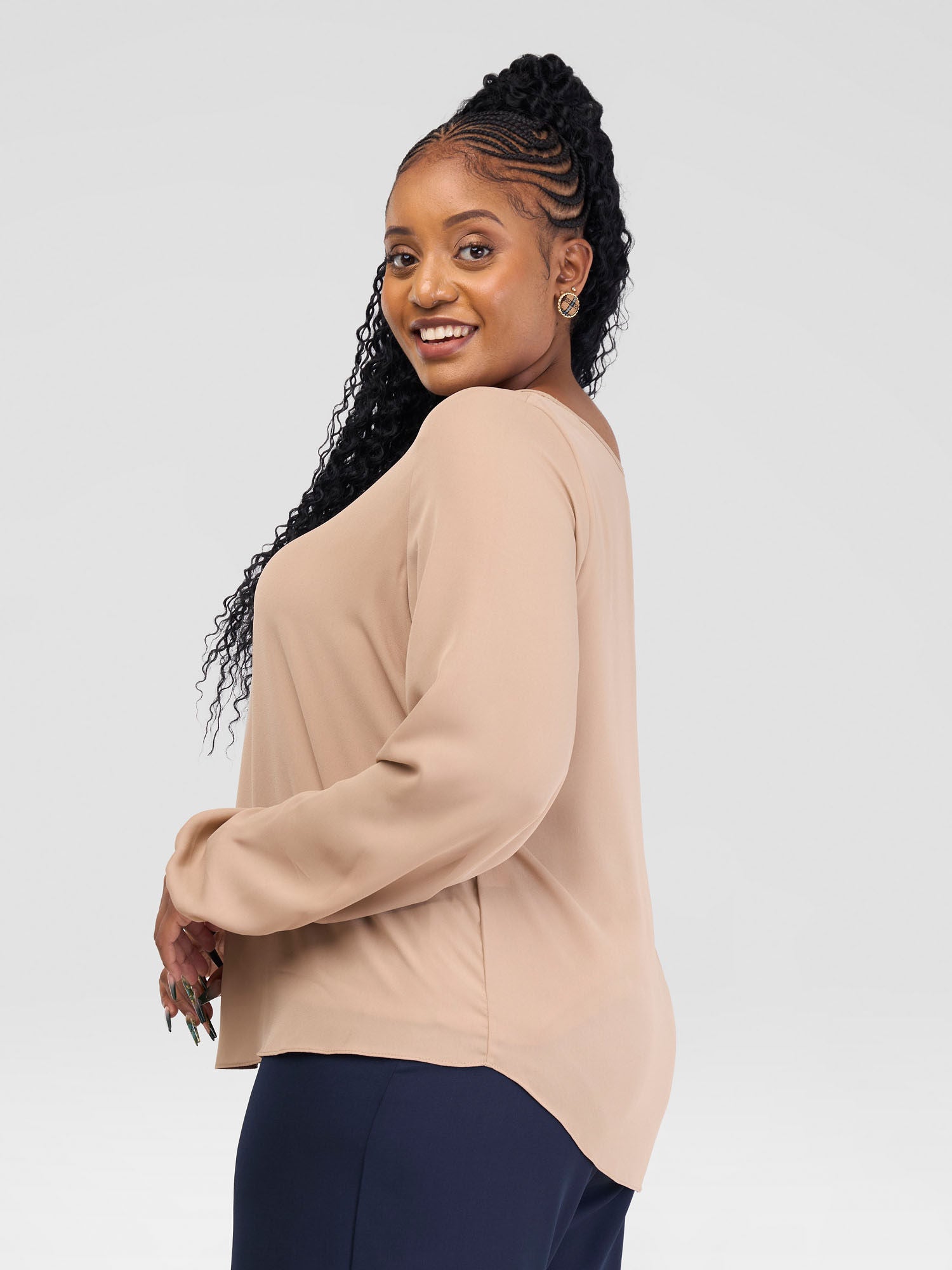 Vivo Basic Chiffon Bishop Sleeve Top (Double Layered) - Taupe