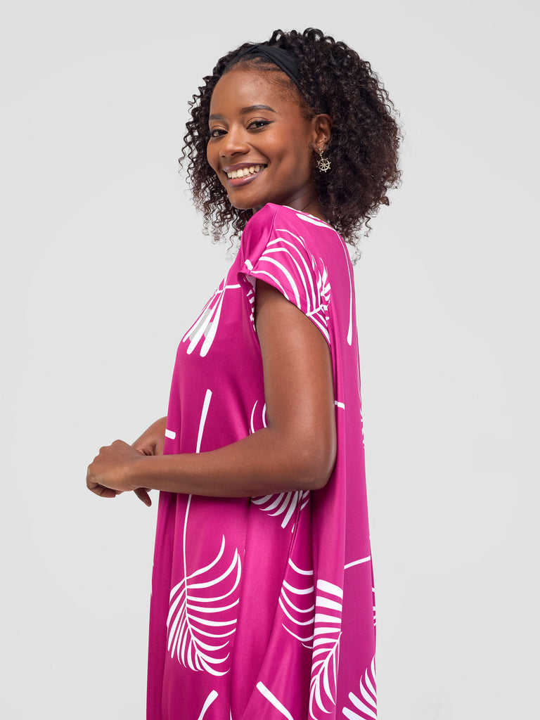 Vivo Lumi Drop Shoulder Maxi Dress - Purple / White Lifi Print - Shopzetu