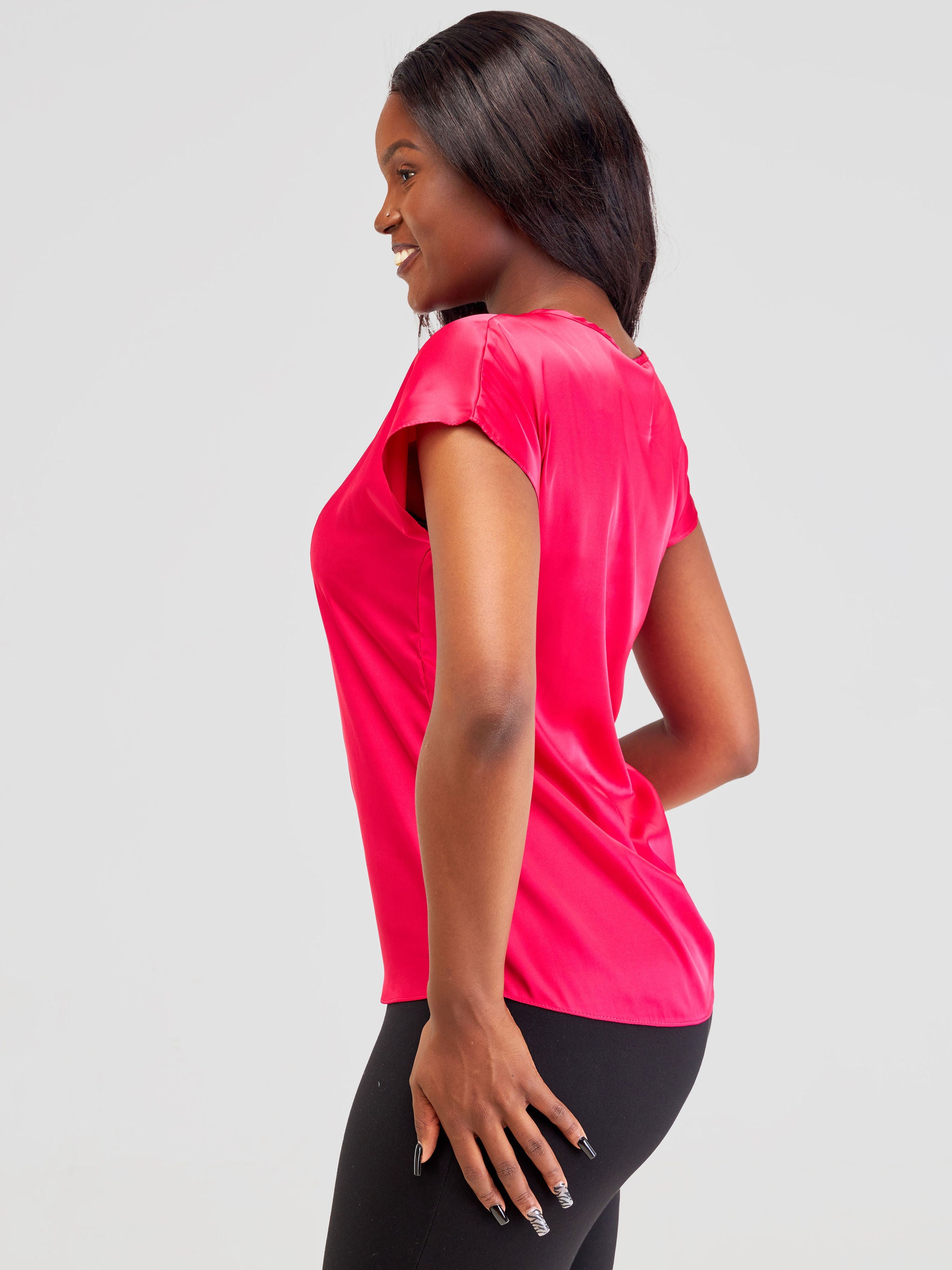 Vivo Basic Satin Dropped Shoulder Top - Pink