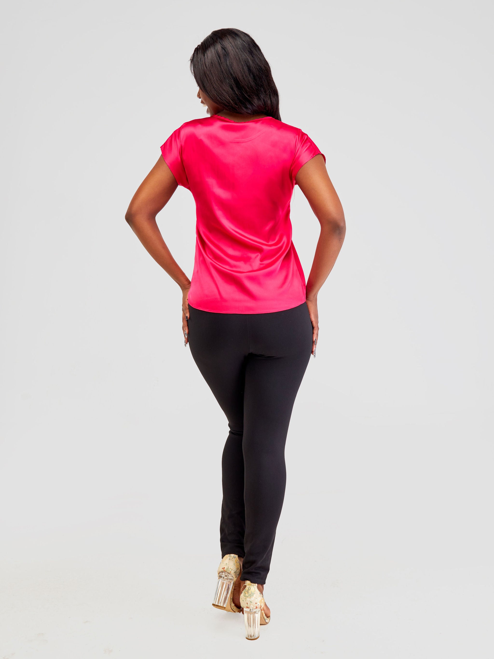 Vivo Basic Satin Dropped Shoulder Top - Pink