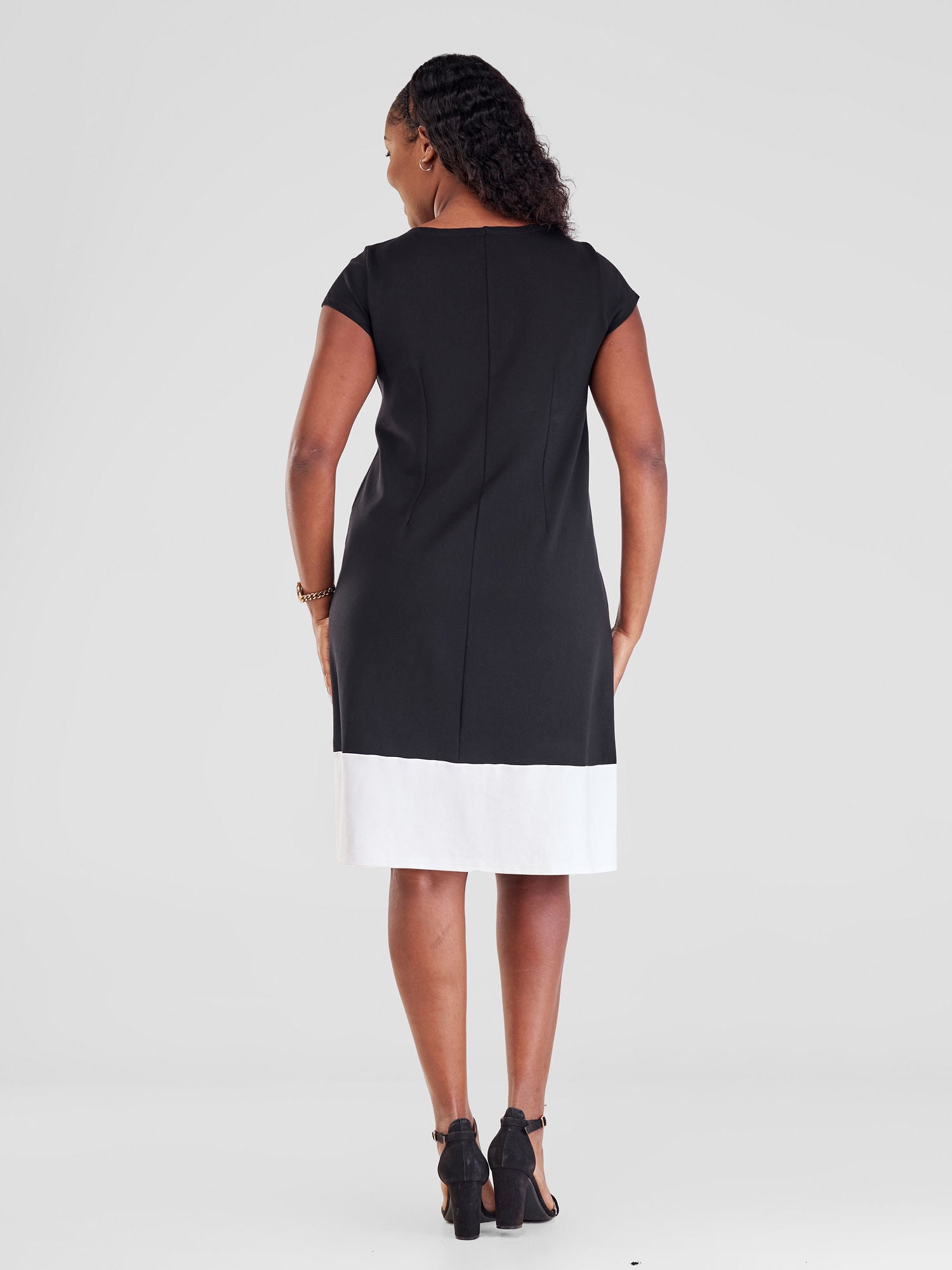 Vivo Azawi Cap Sleeve Panelled Dress - Black / White