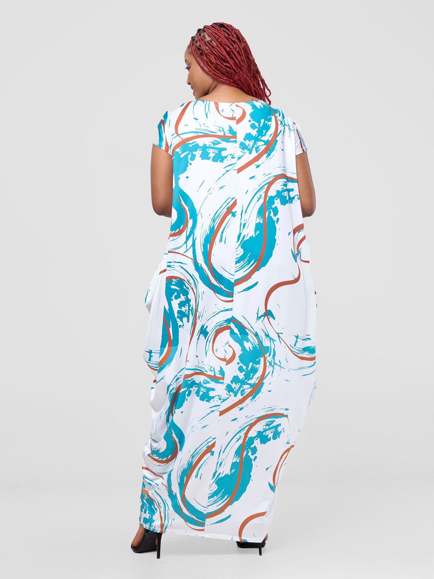Vivo Lumi Drop Shoulder Maxi Dress - White / Teal Kita Print