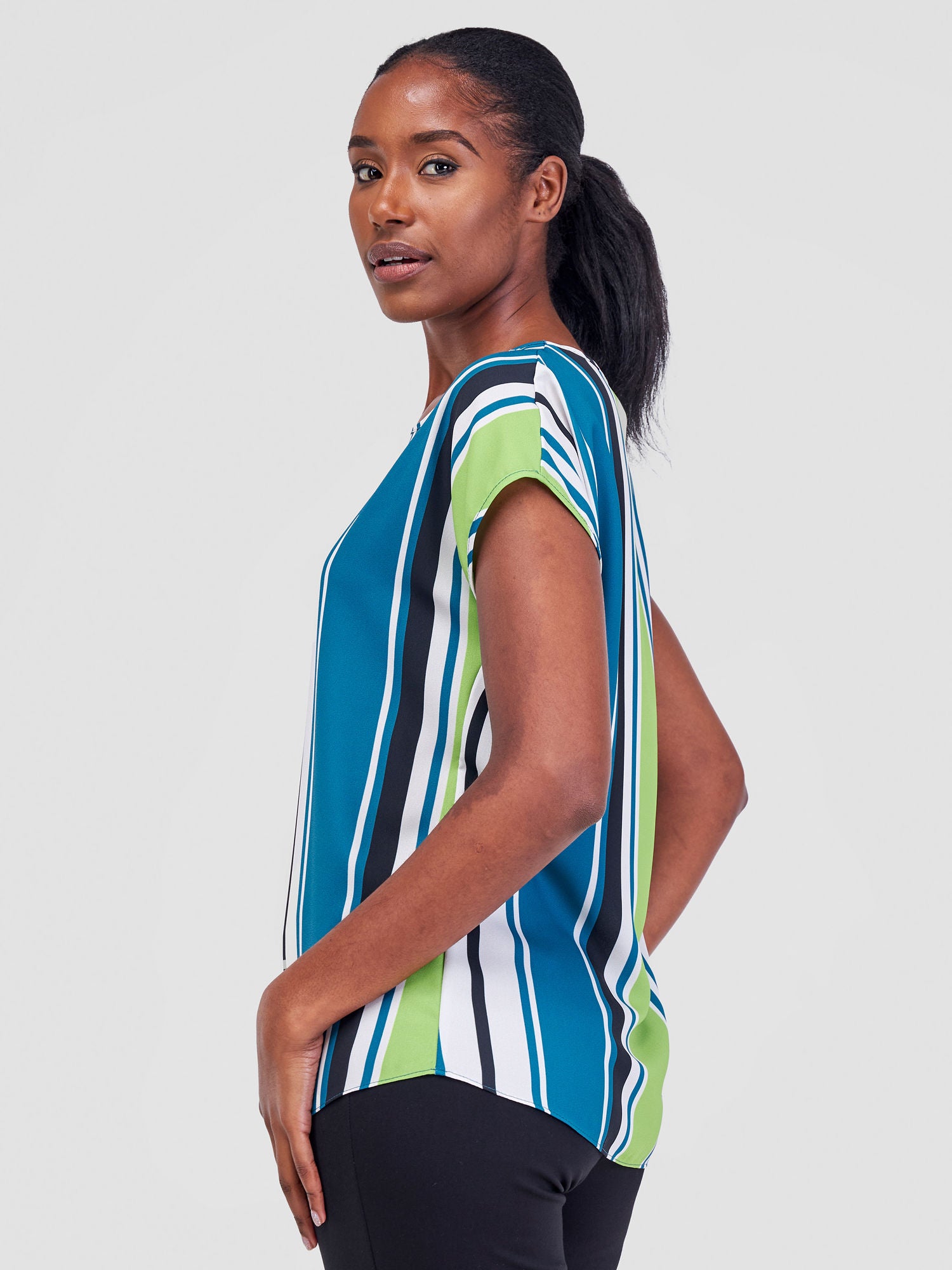 Vivo Basic Chiffon Dropped Shoulder Top - Teal / Green Lindi Print
