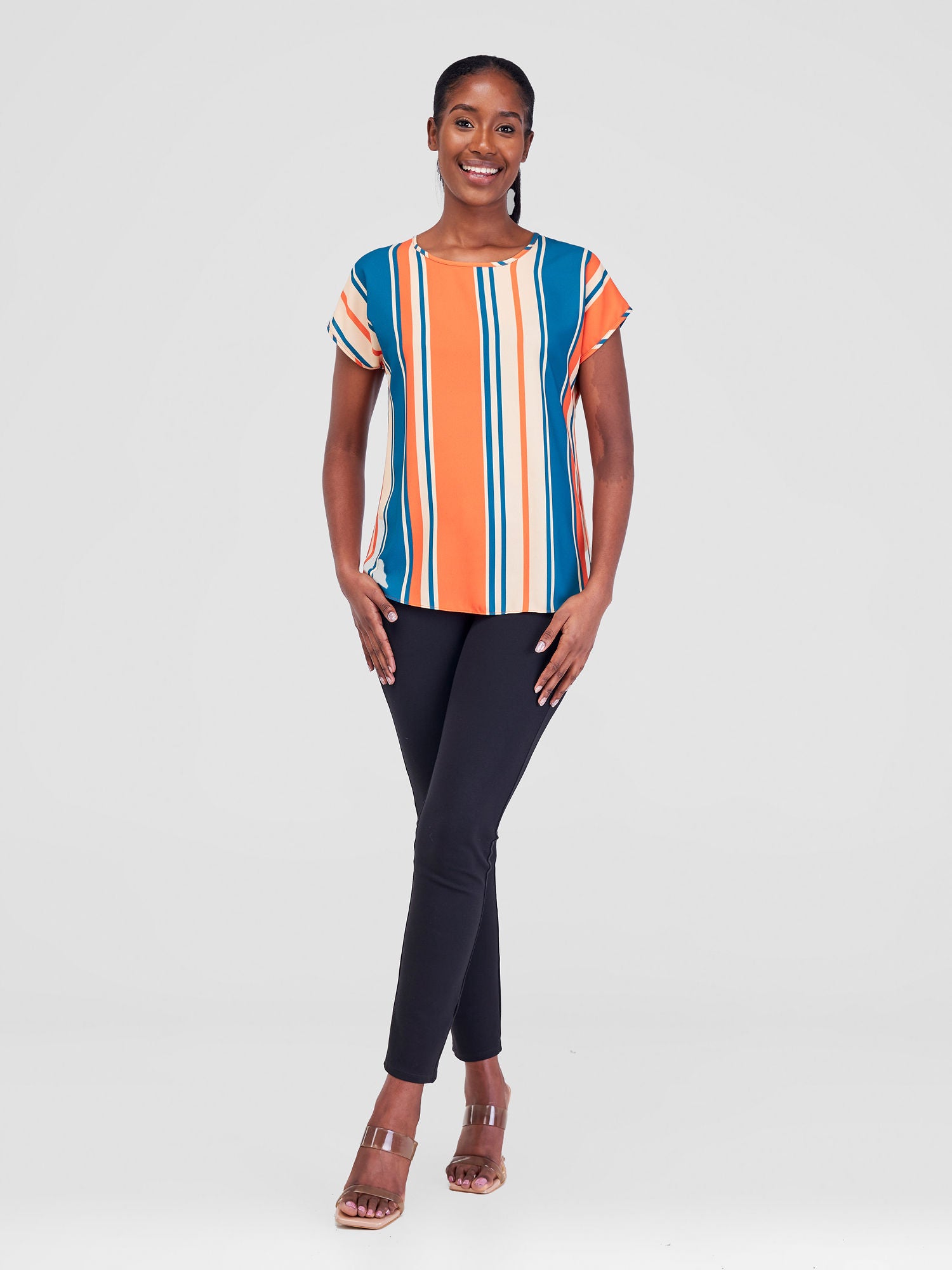 Vivo Basic Chiffon Dropped Shoulder Top - Teal / Orange Lindi Print